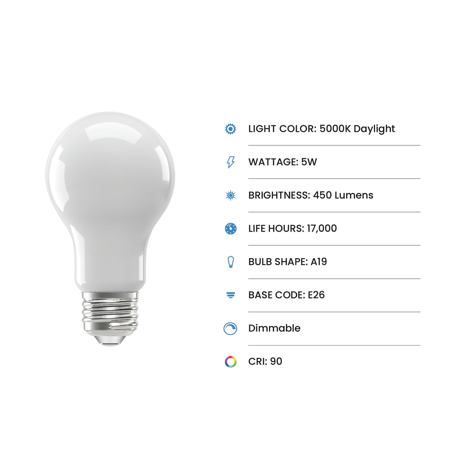 5W (40W Equivalent) Bright White (3000K) A19 (E26 Base) Frosted Filament LED Light Bulb (4-Pack)