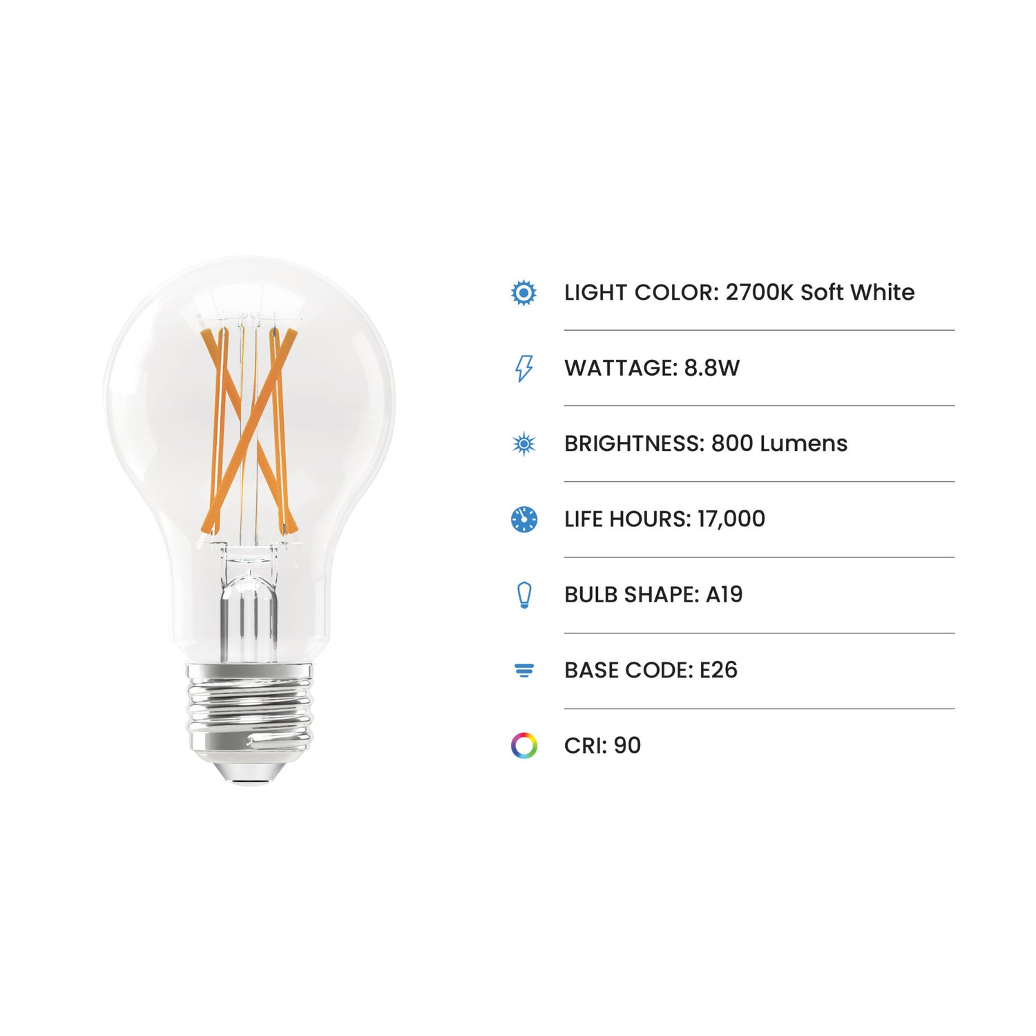 8.8W (60W Replacement) Soft White (2700K) A19 Medium E26 Base Enhance Dimmable Clear General Purpose LED Light Bulb (4-Pack)