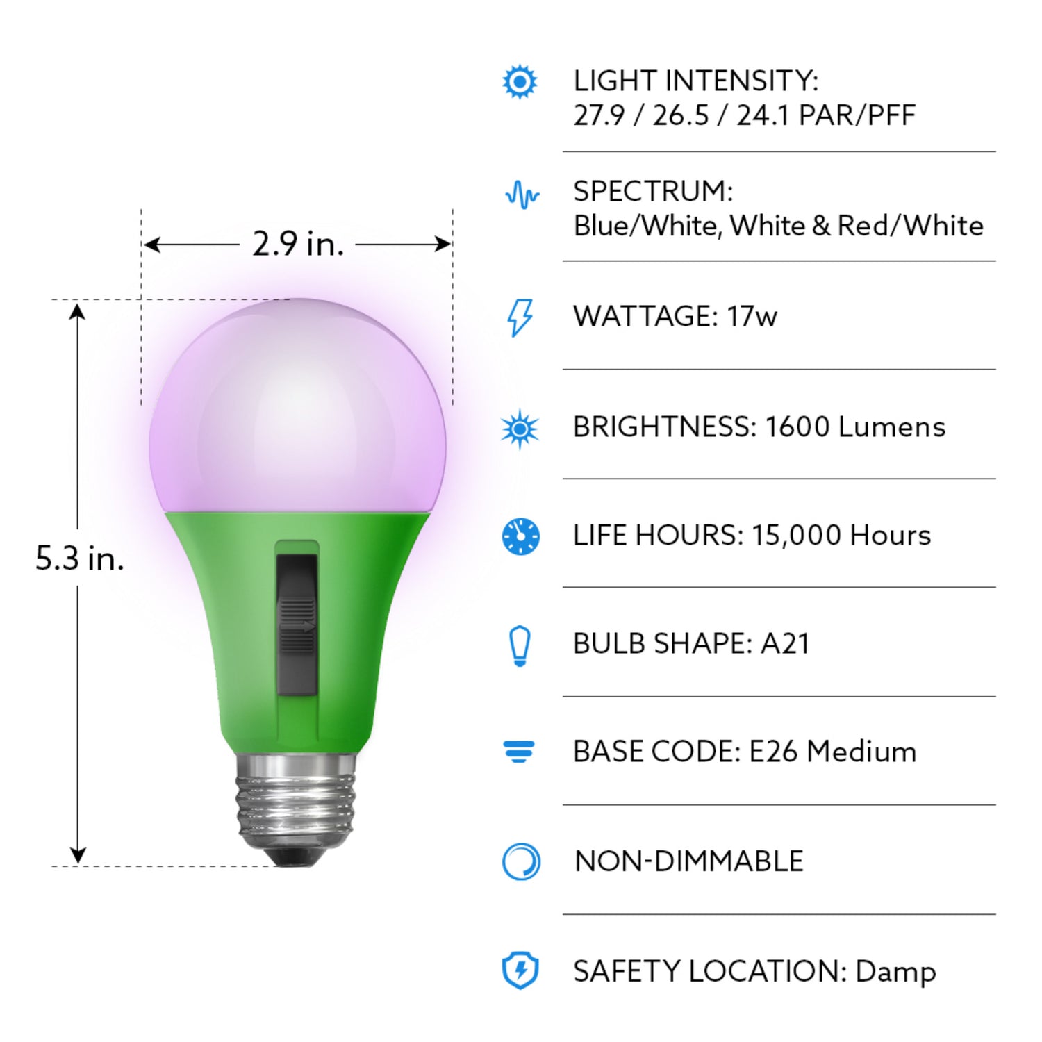 17W E26 A21 Selectable Spectrum for Seeding Growing Blooming Indoor Greenhouse Plant Grow LED