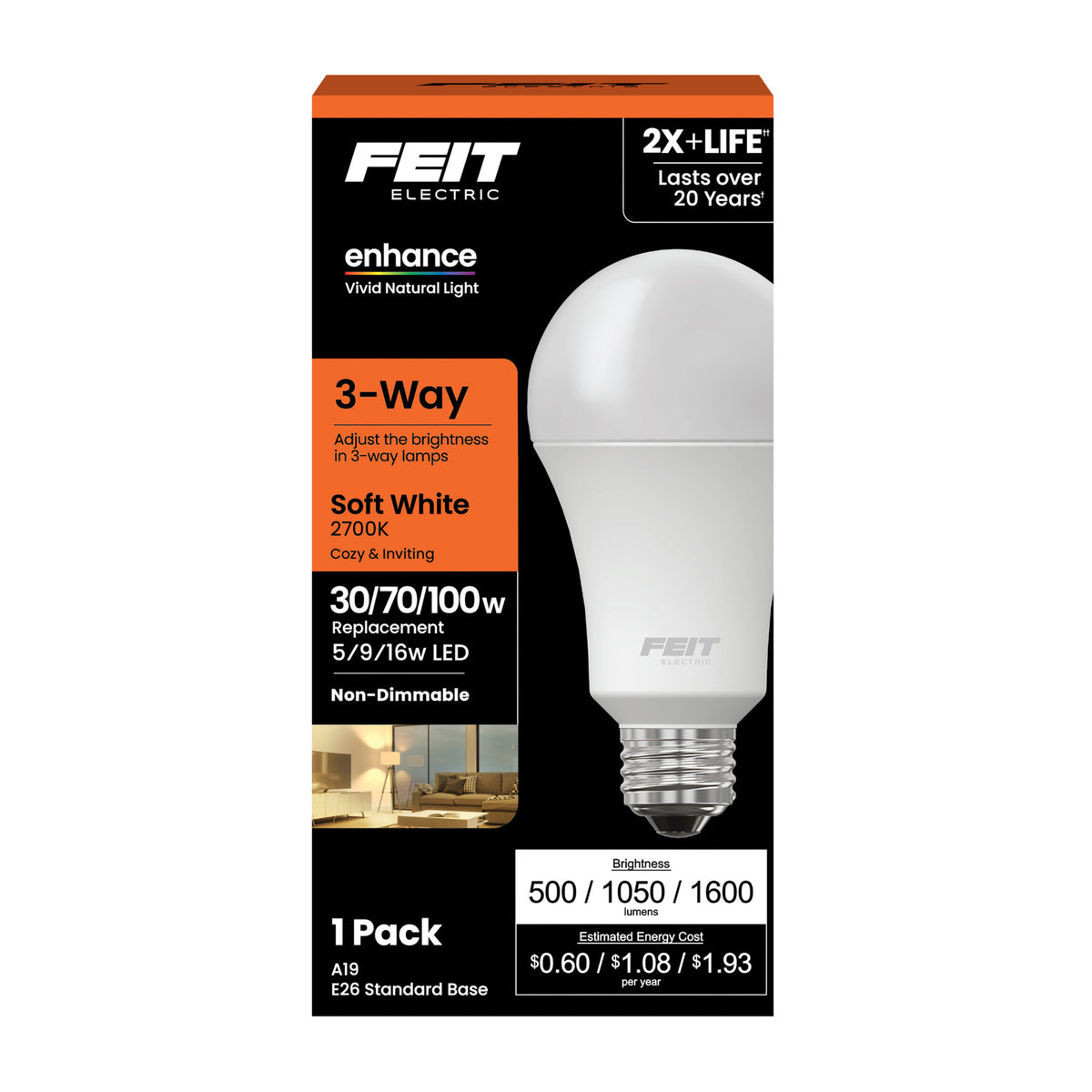 5/9/16W (30/70/100-W Replacement) Soft White (2700K) A19 3-Way Enhance LED Light Bulb
