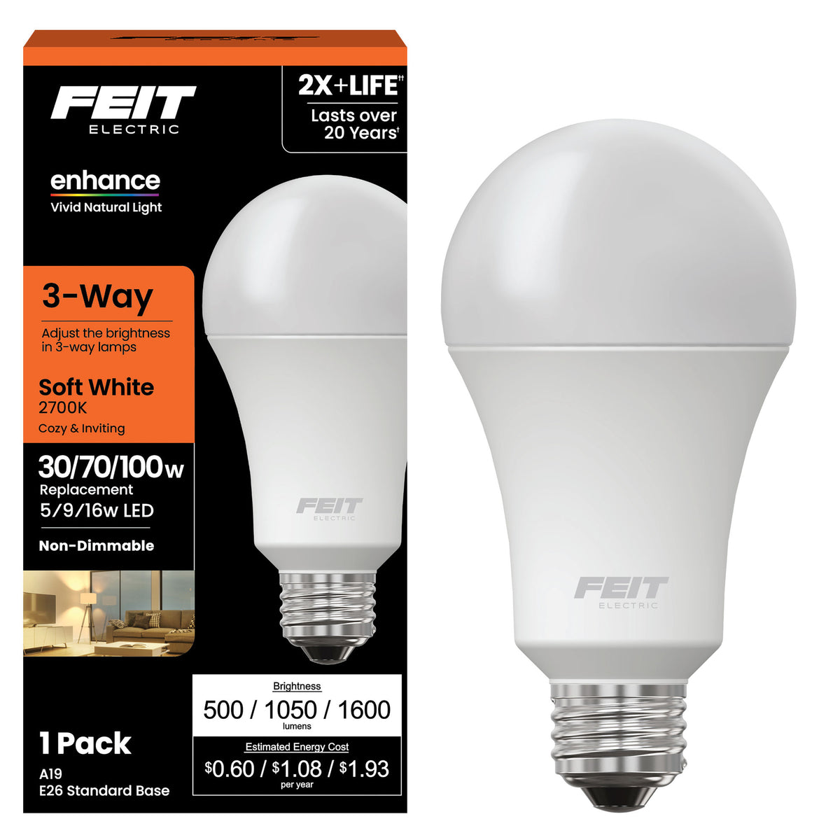 5/9/16W (30/70/100-W Replacement) Soft White (2700K) A19 3-Way Enhance LED Light Bulb