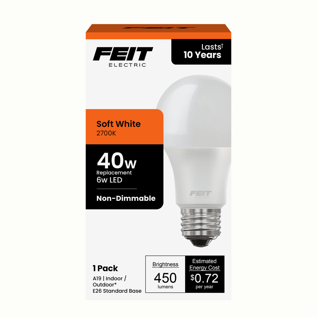 6W (40W Replacement) Soft White (2700K) A19 General Purpose LED