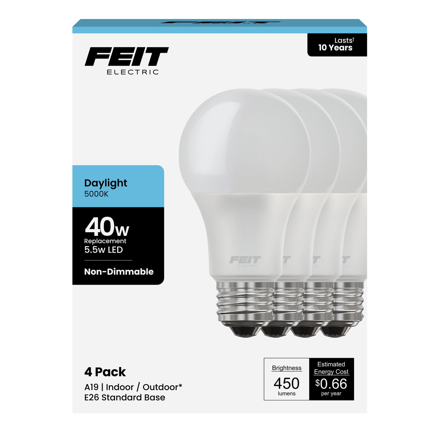 5.5W (40W Replacement) Daylight (5000K) E26 A19 General Purpose LED (4-Pack)