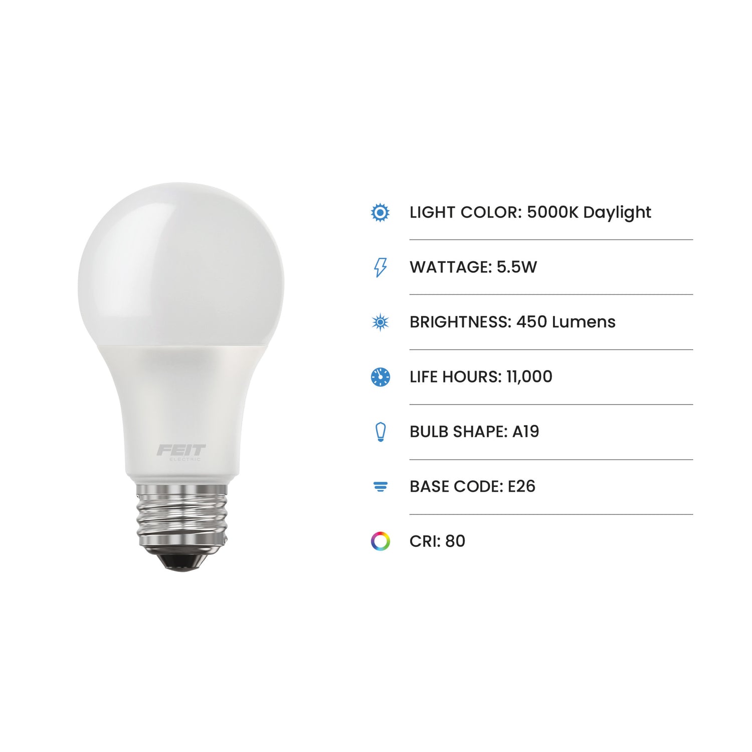 5.5W (40W Replacement) Daylight (5000K) E26 A19 General Purpose LED (4-Pack)