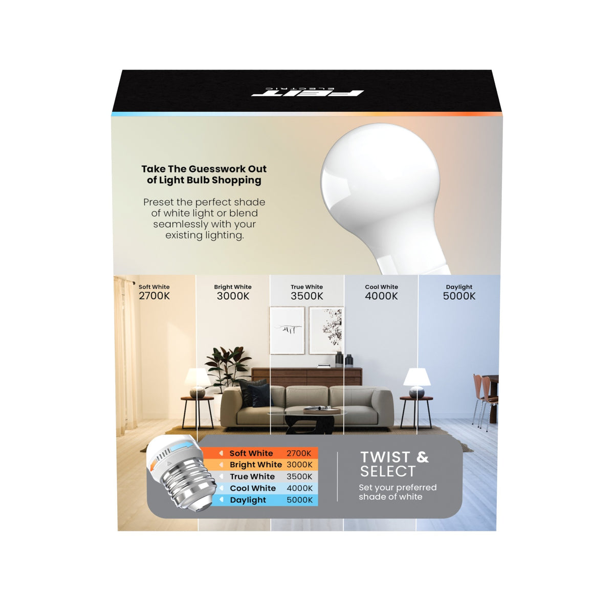 8.8W (60W Replacement) Twist to Select E26 Base A19 Frost Glass LED Bulb (2-Pack)