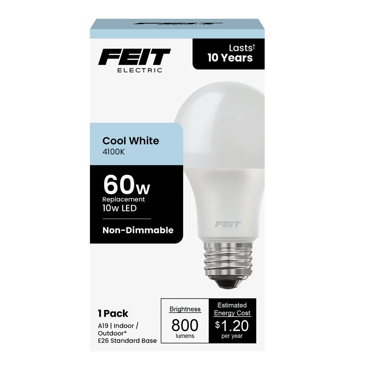 10W (60W Replacement)  Cool White (4100K) A19 General Purpose LED