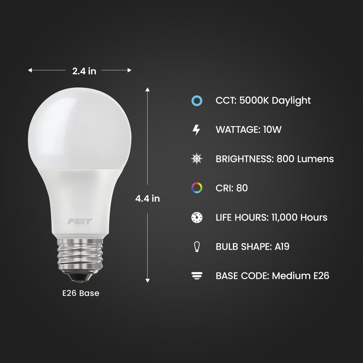 10W (60W Replacement) Daylight (5000K) E26 Base A19 General Purpose LED Light Bulb (10-Pack)