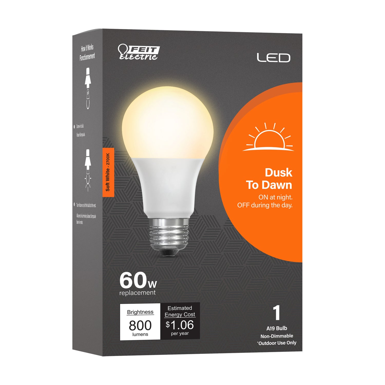 8.8W (60W Replacement) Soft White (2700K) E26 Base A19 Dusk to Dawn LED Bulb