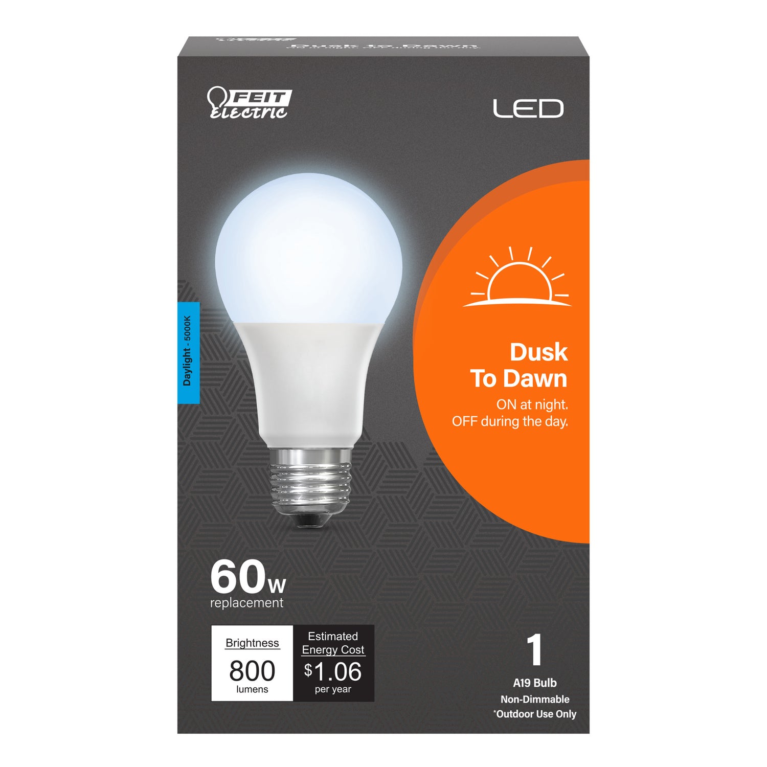 8.8W (60W Replacement) Daylight (5000K) A19 Dusk to Dawn Outdoor LED Light Bulb
