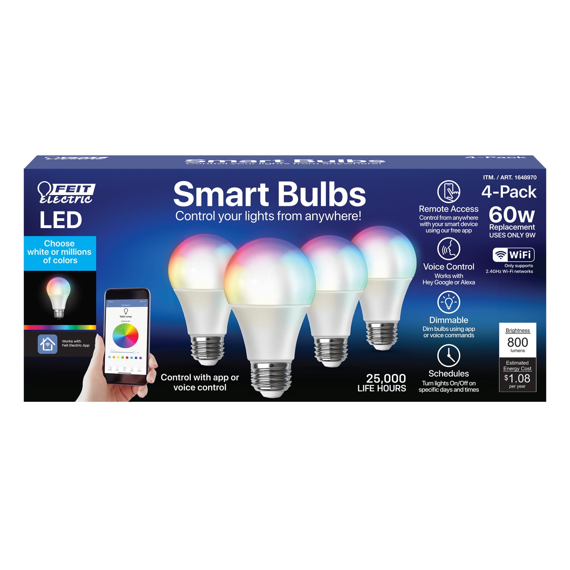 9W (60W Replacement) E26 Base A19 Color Changing Smart Light Bulb for ...