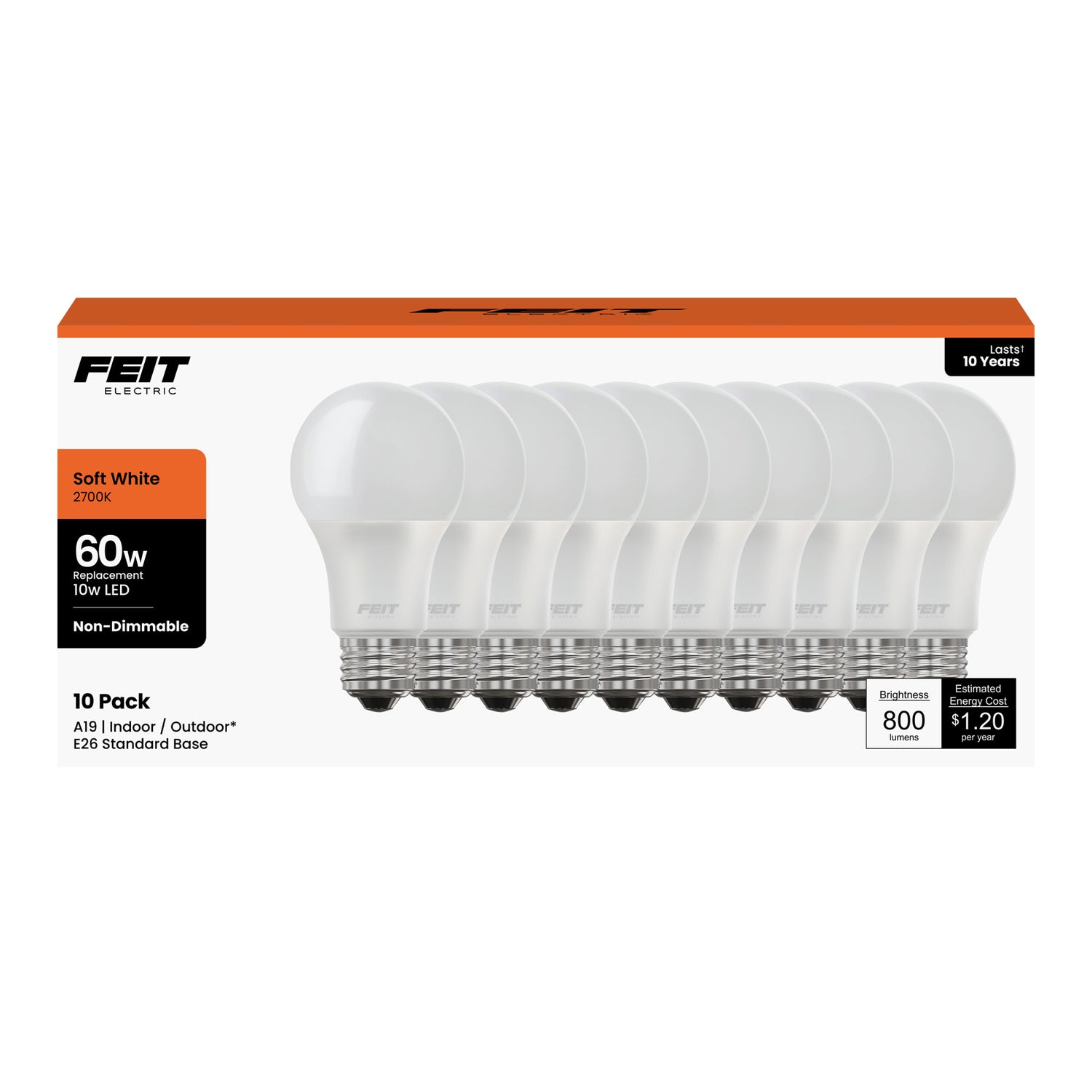 10W (60W Replacement) Soft White (2700K) E26 Base A19 General Purpose LED Bulb (10-Pack)