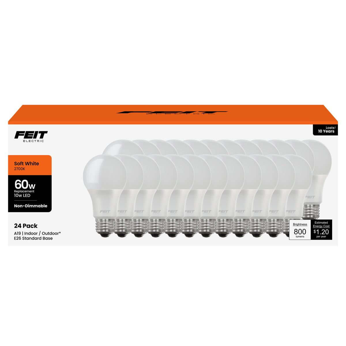 60W Replacement Soft White A19 Non-Dimmable LED Light Bulb 24Pack