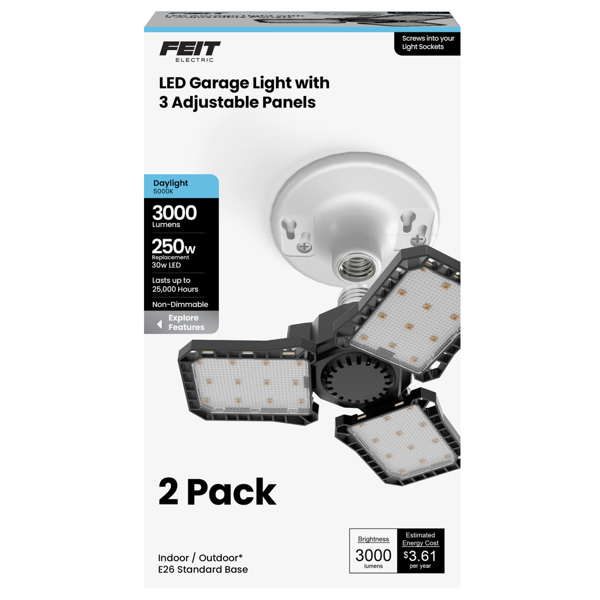 3000 Lumen Adjustable Panel Garage Light (2-Pack)