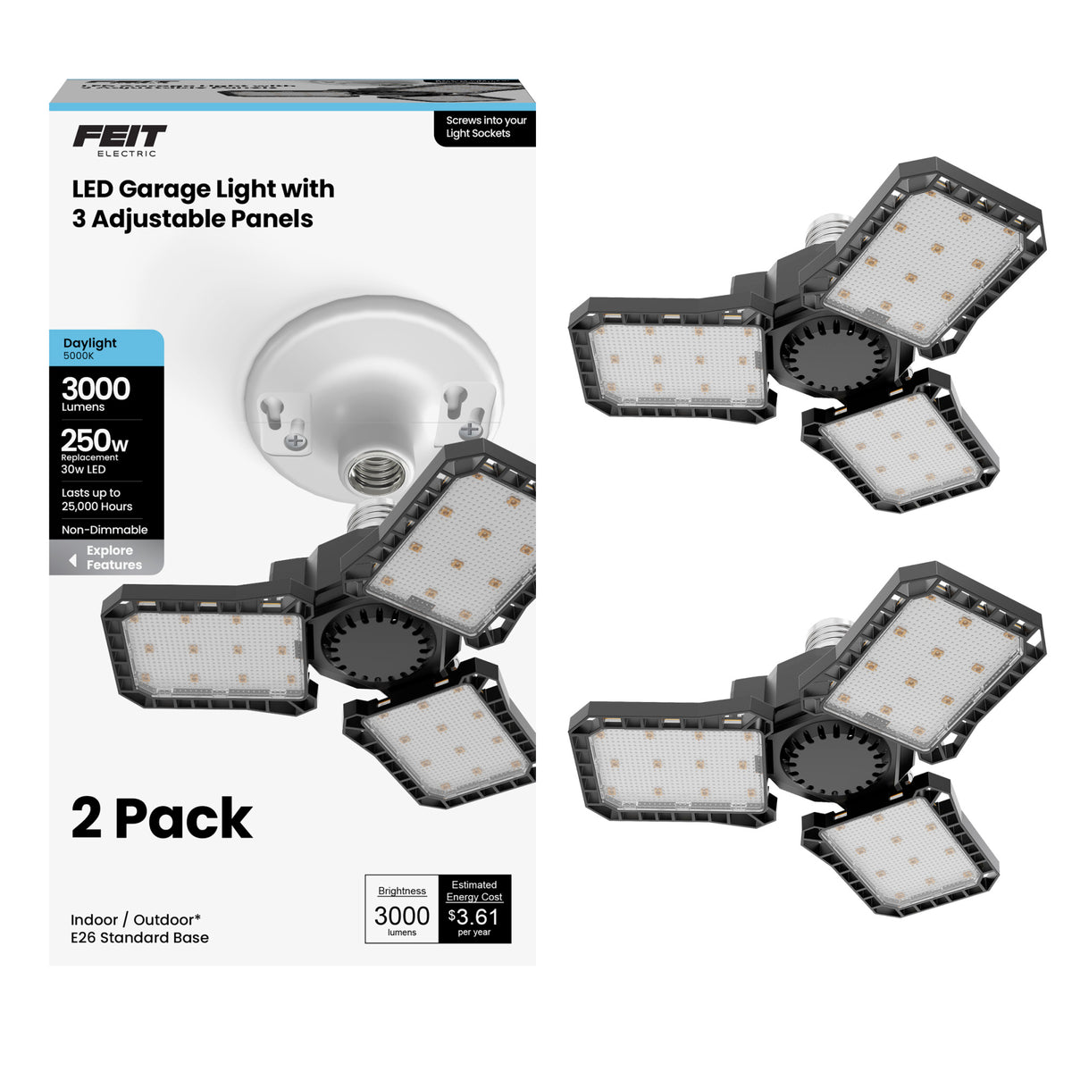 3000 Lumen Adjustable Panel Garage Light (2-Pack)