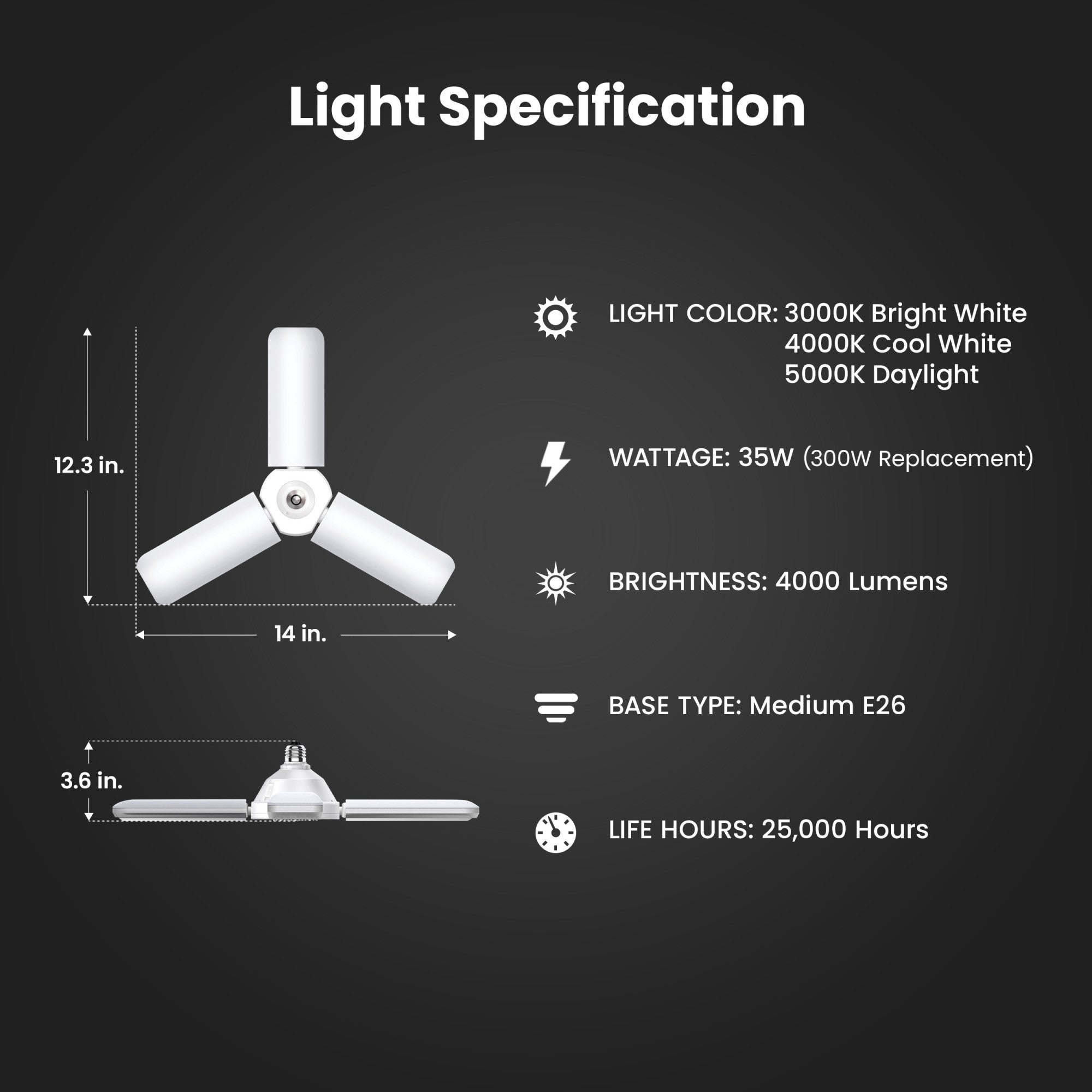 35W (300W Equivalent) Selectable White E26 Replacement LED Multi