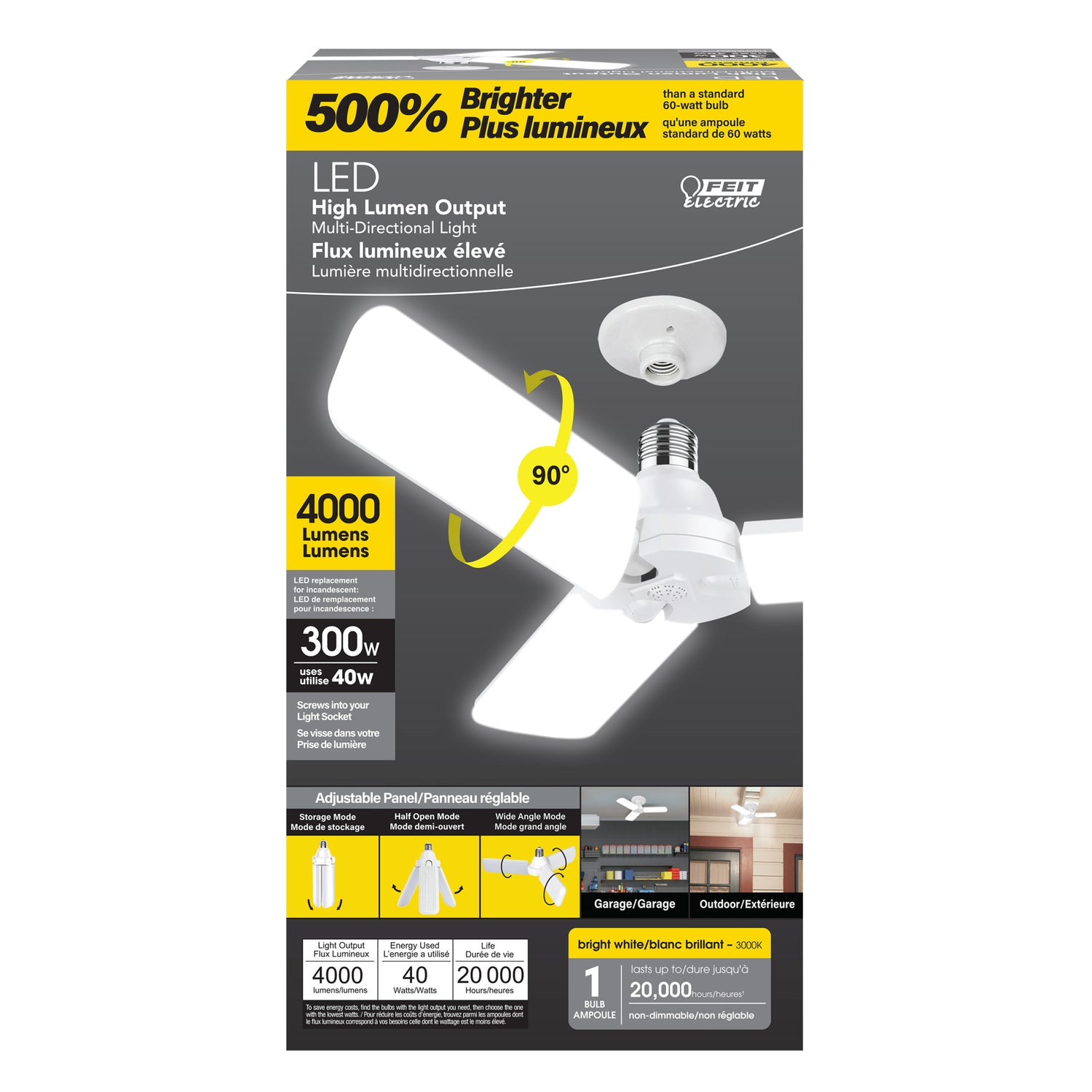 40W (300W Replacement) 4000 Lumen Bright White (3000K) LED Multi-Directional Light