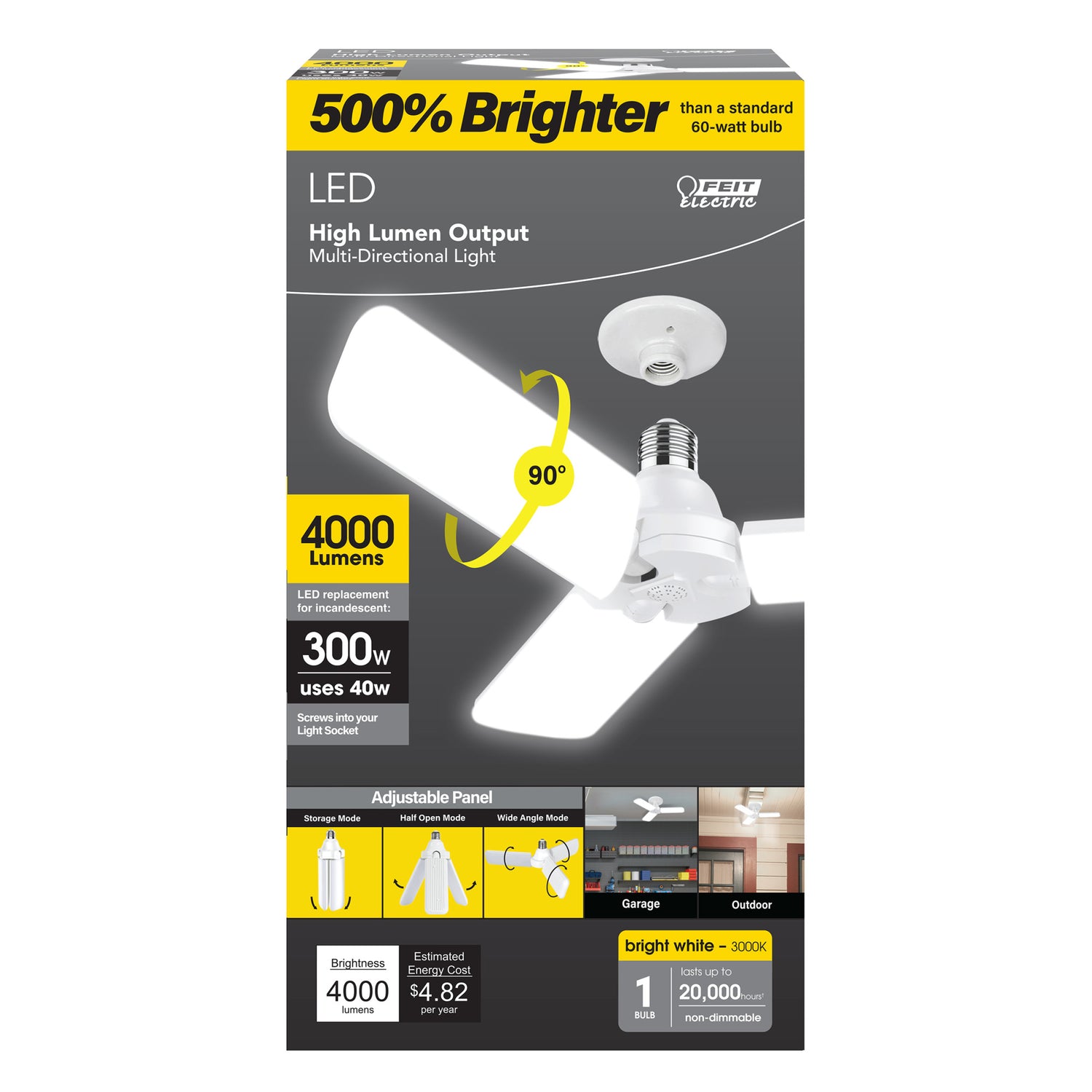 40W (300W Replacement) 4000 Lumen Bright White (3000K) LED Multi-Directional Light