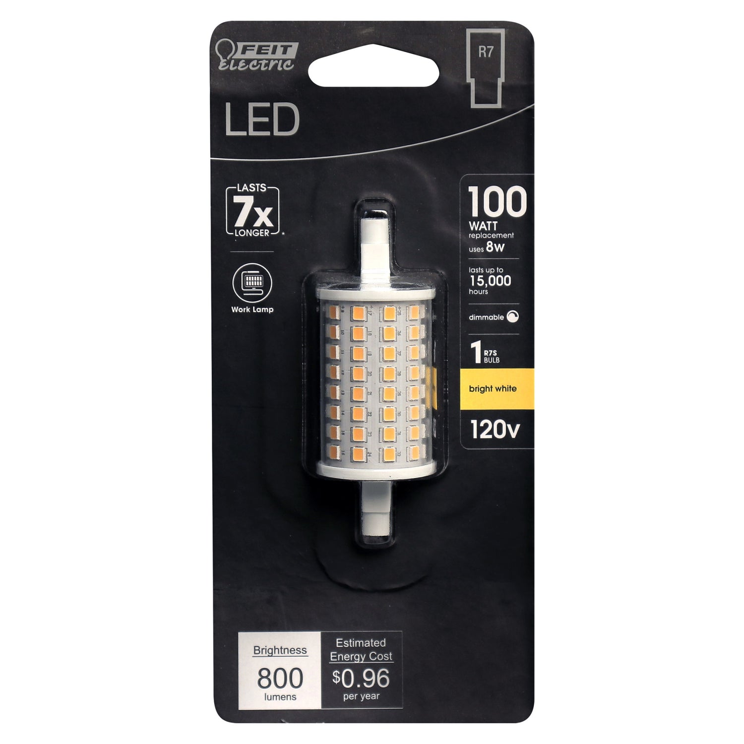8W (100W Equivalent) Bright White (3000K) R7s LED Light Bulb