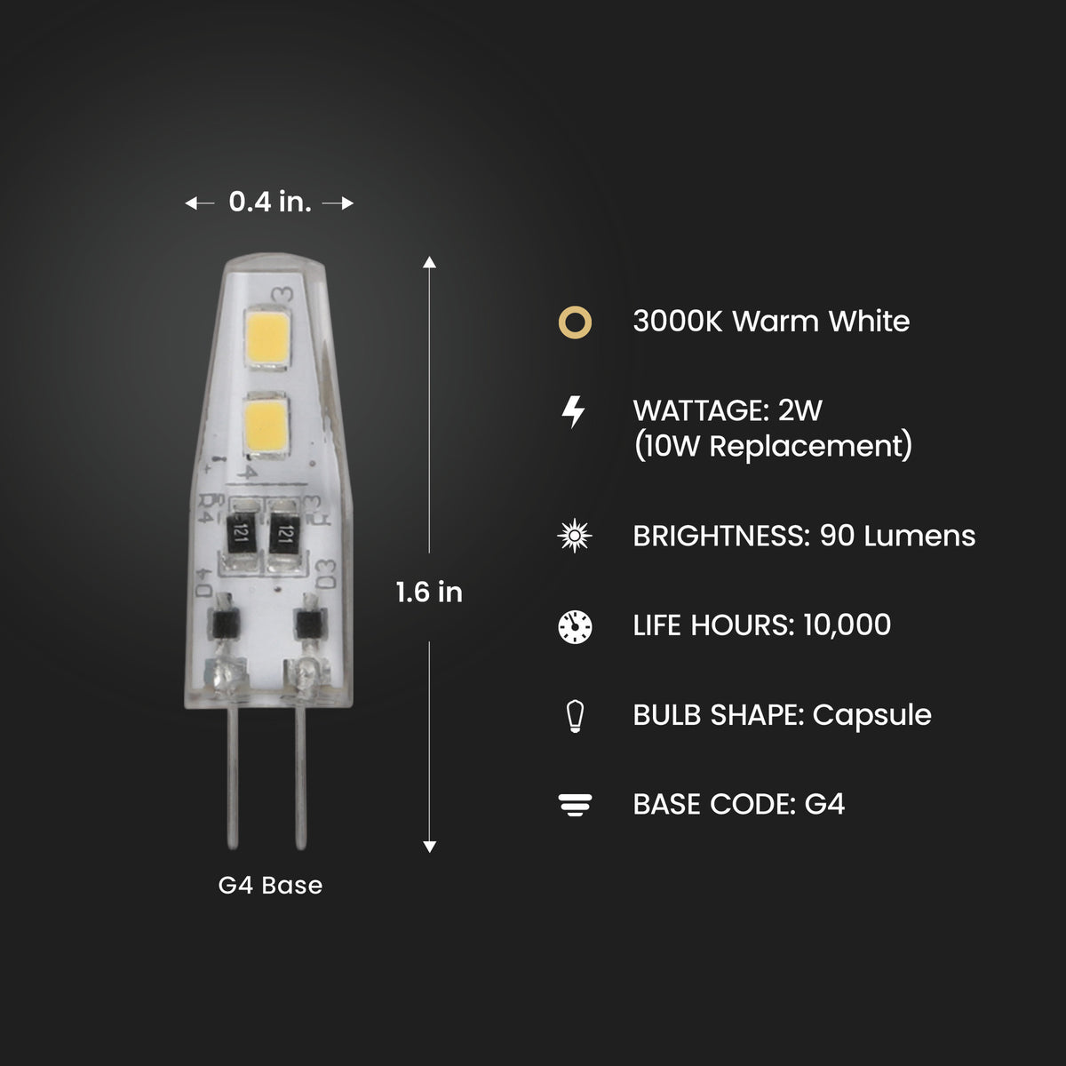 10W Replacement Dimmable G4 Base Capsule Specialty LED