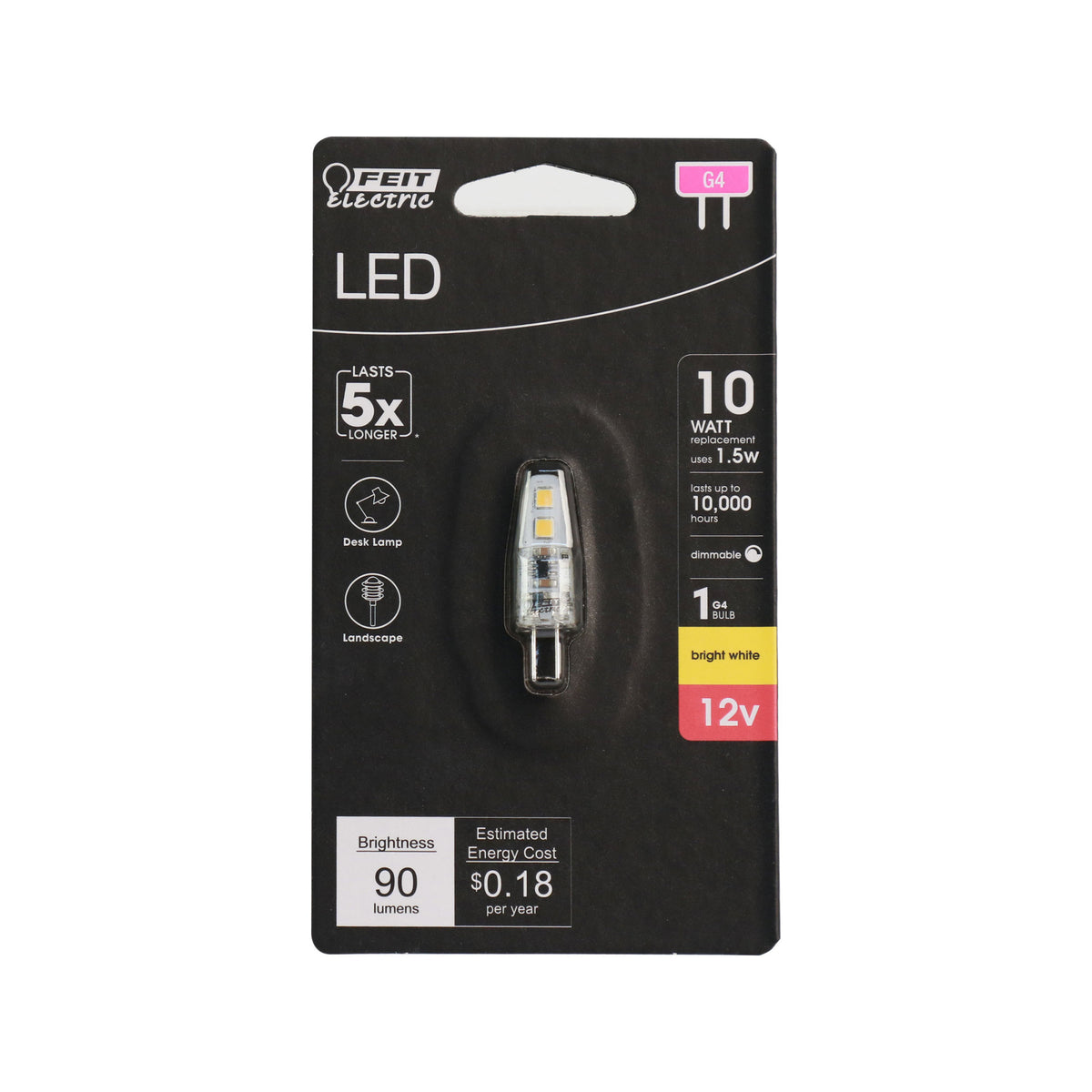 1.5W 12V Bright White (3000K) T4 Shape G4 Base LED Light Bulb
