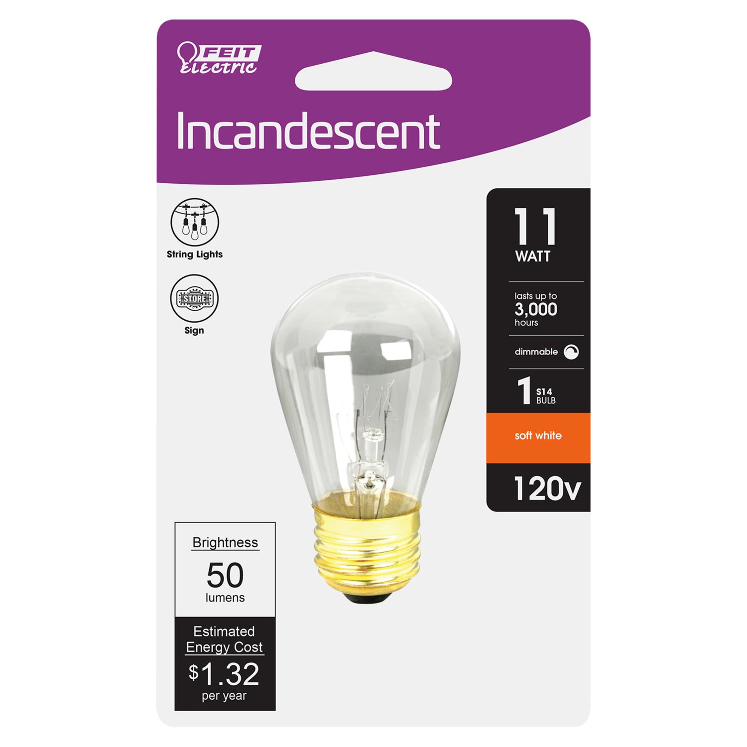 11W Soft White (2700K) E26 Base S14 Dimmable Incandescent Light Bulb
