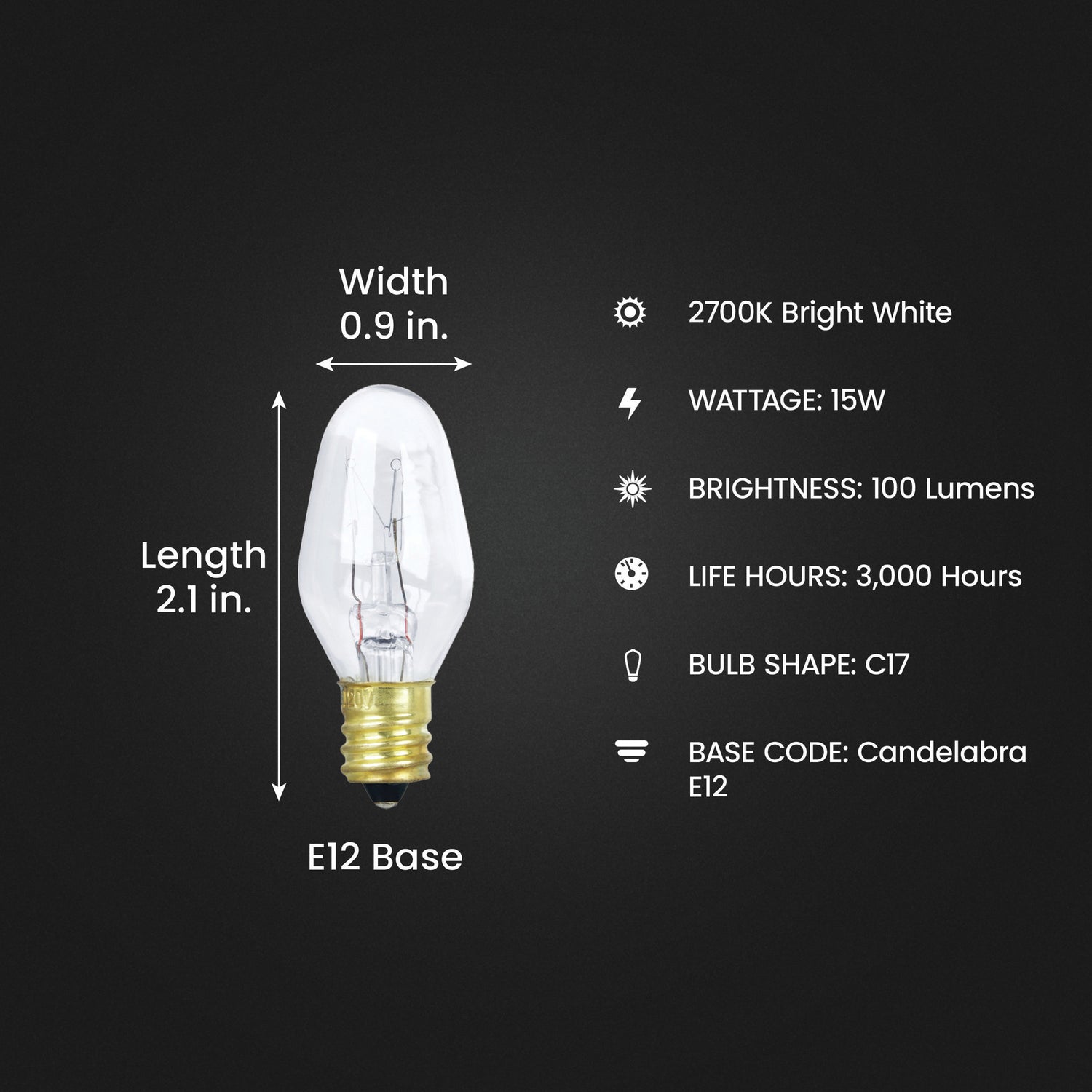 15W Soft White E12 Base C7 Incandescent Light Bulb (2-Pack)