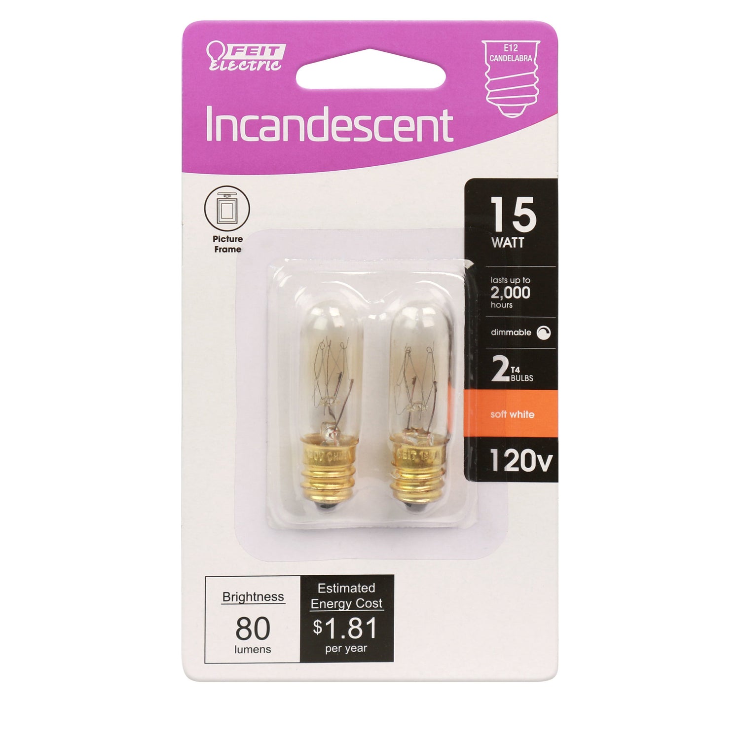 15W Soft White (2700K) T4 Dimmable Incandescent Light Bulb (2-Pack)