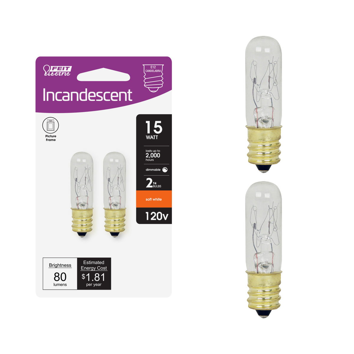 15W Soft White (2700K) T4 Dimmable Incandescent Light Bulb (2-Pack)
