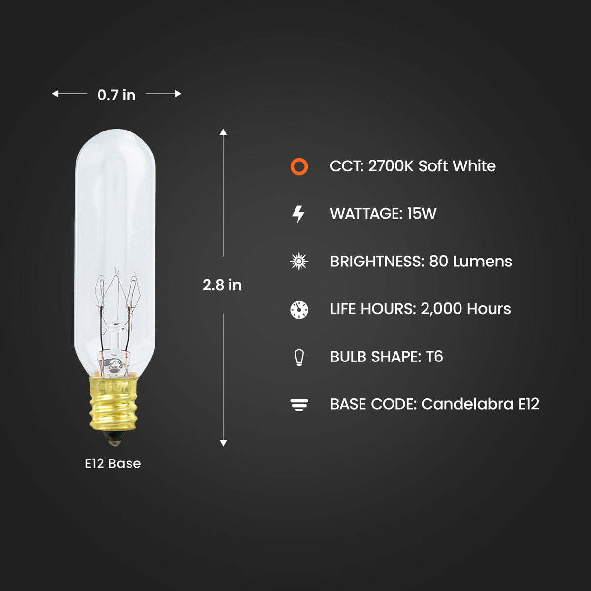 15W Soft White T6 Dimmable Incandescent Light Bulb