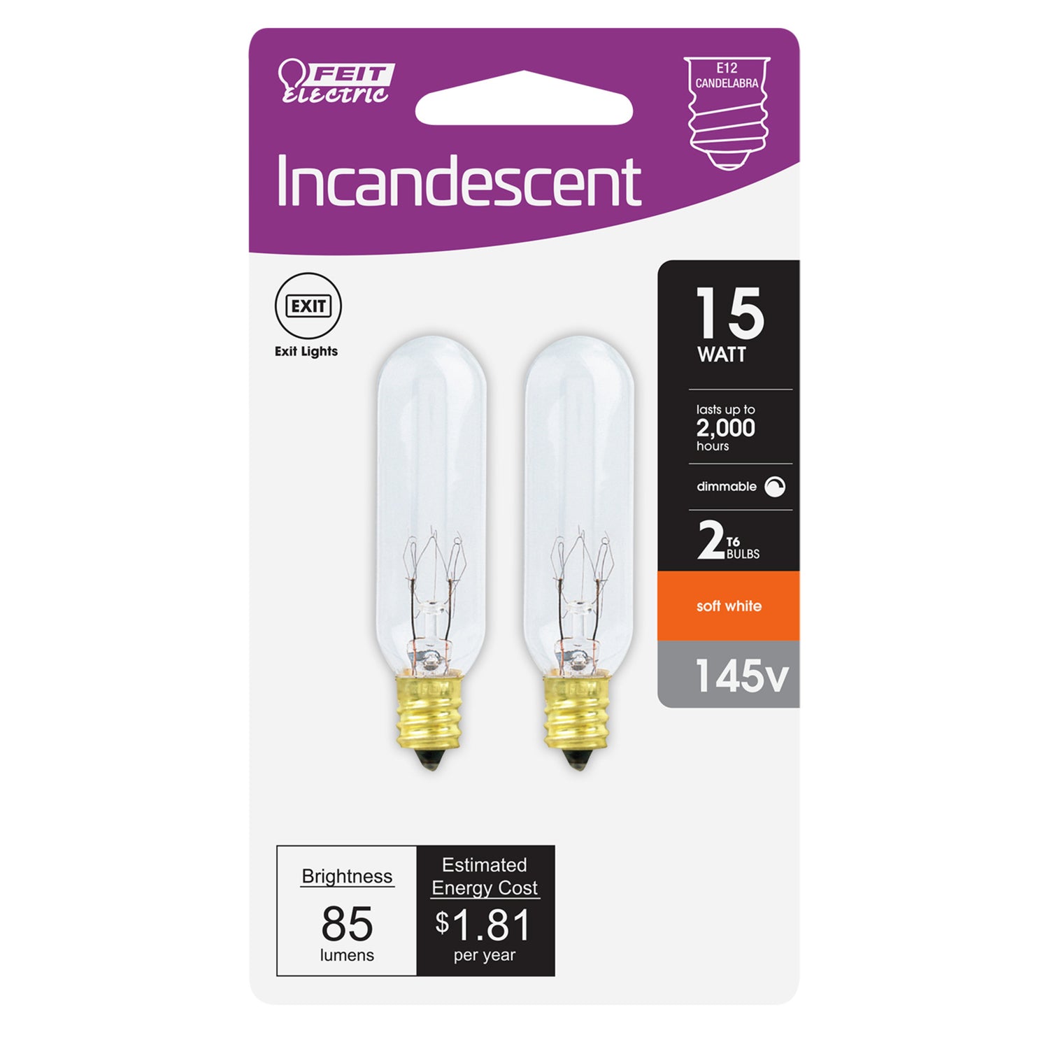 15W Soft White T6 (E12 Base) Dimmable Incandescent Light Bulb