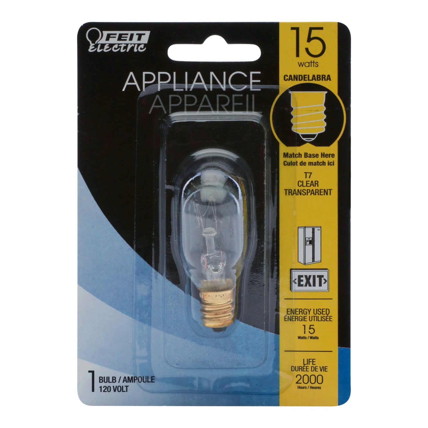 15W Soft White (2700K) T7 E12 Base Appliance Incandescent Light Bulb