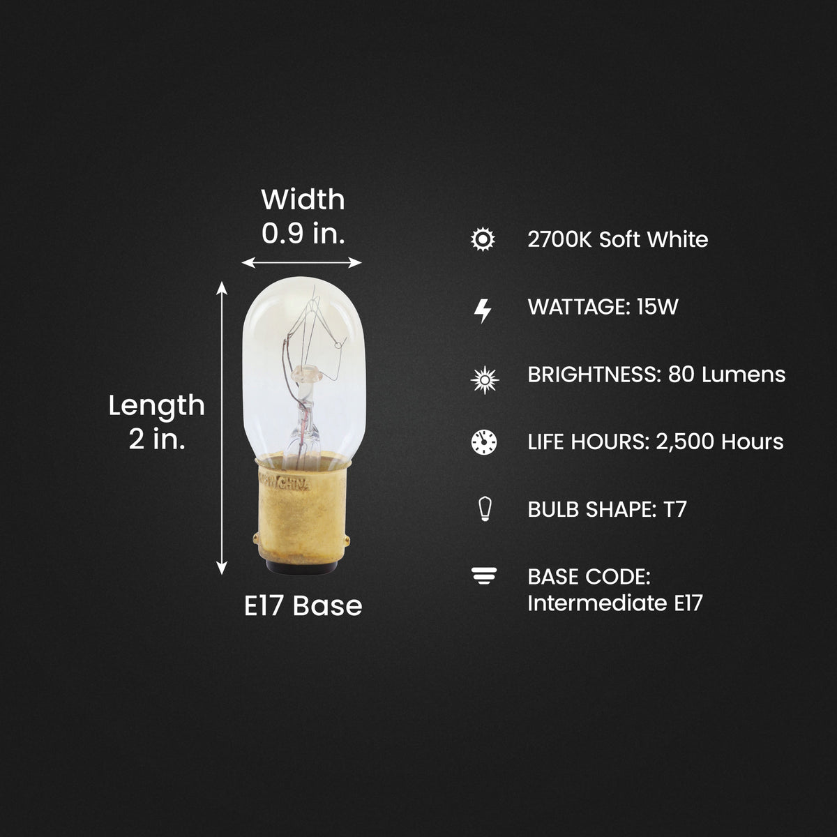 15W Soft White (2700K) E17 Intermediate Base T7 Incandescent Appliance Light Bulb