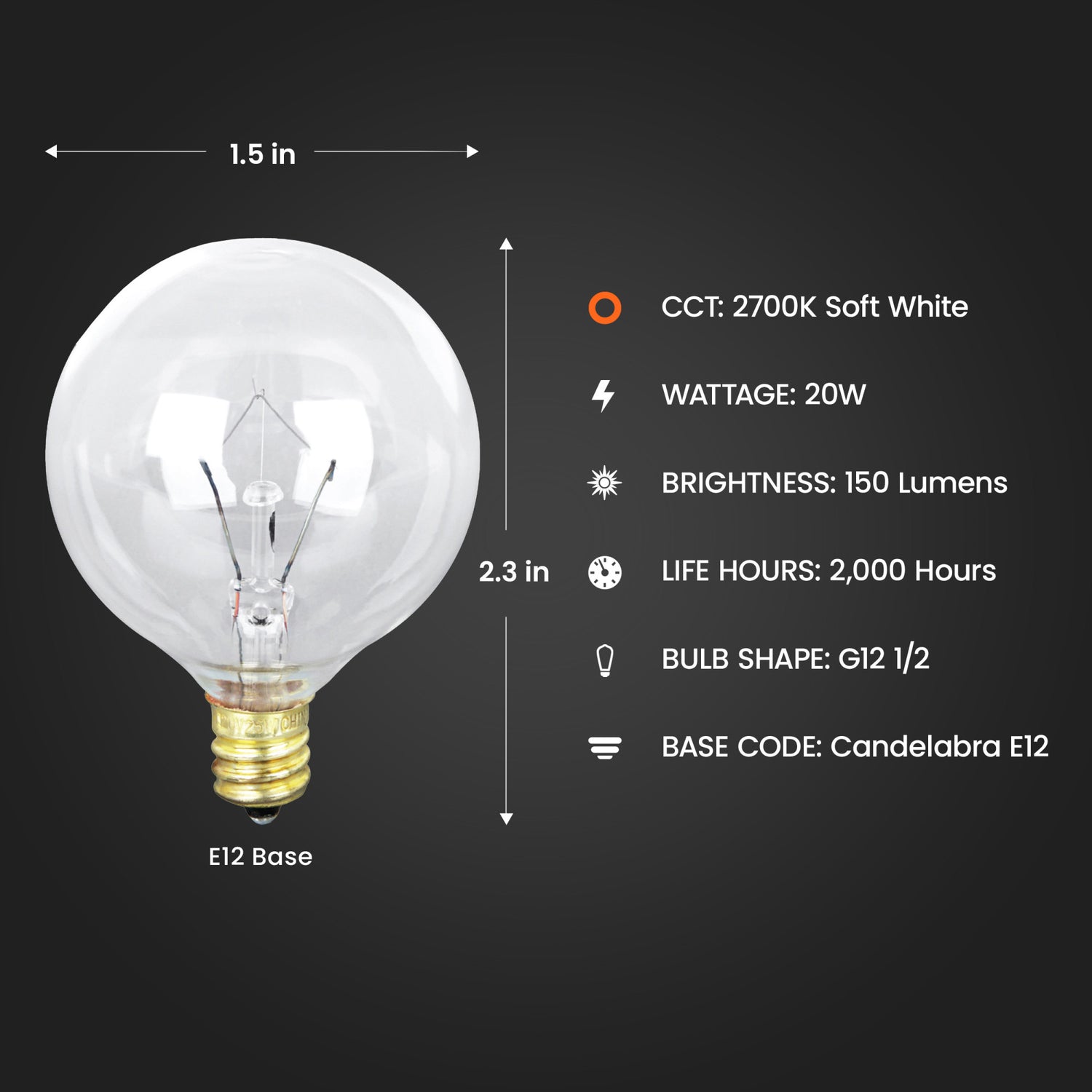 20W Soft White (2700K) E12 Base G12 1/2 Globe Incandescent Light Bulb (2-Pack)
