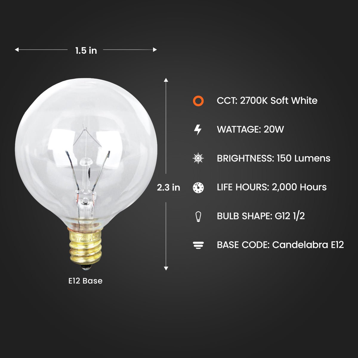 20W Soft White (2700K) E12 Base G12 1/2 Globe Incandescent Light Bulb (2-Pack)