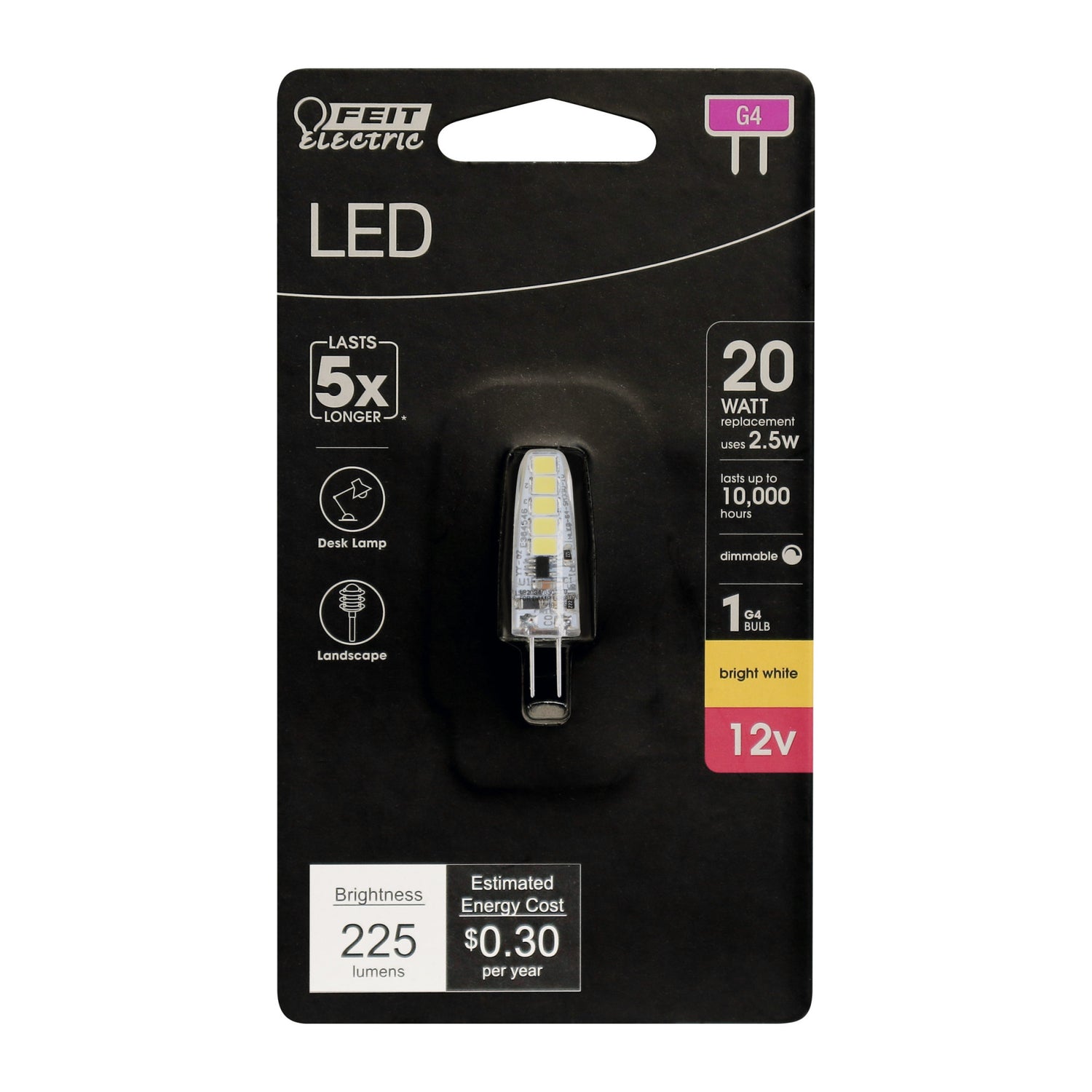 2.5W (20W Replacement) Bright White (3000K) Dimmable G4 Base Capsule Specialty LED