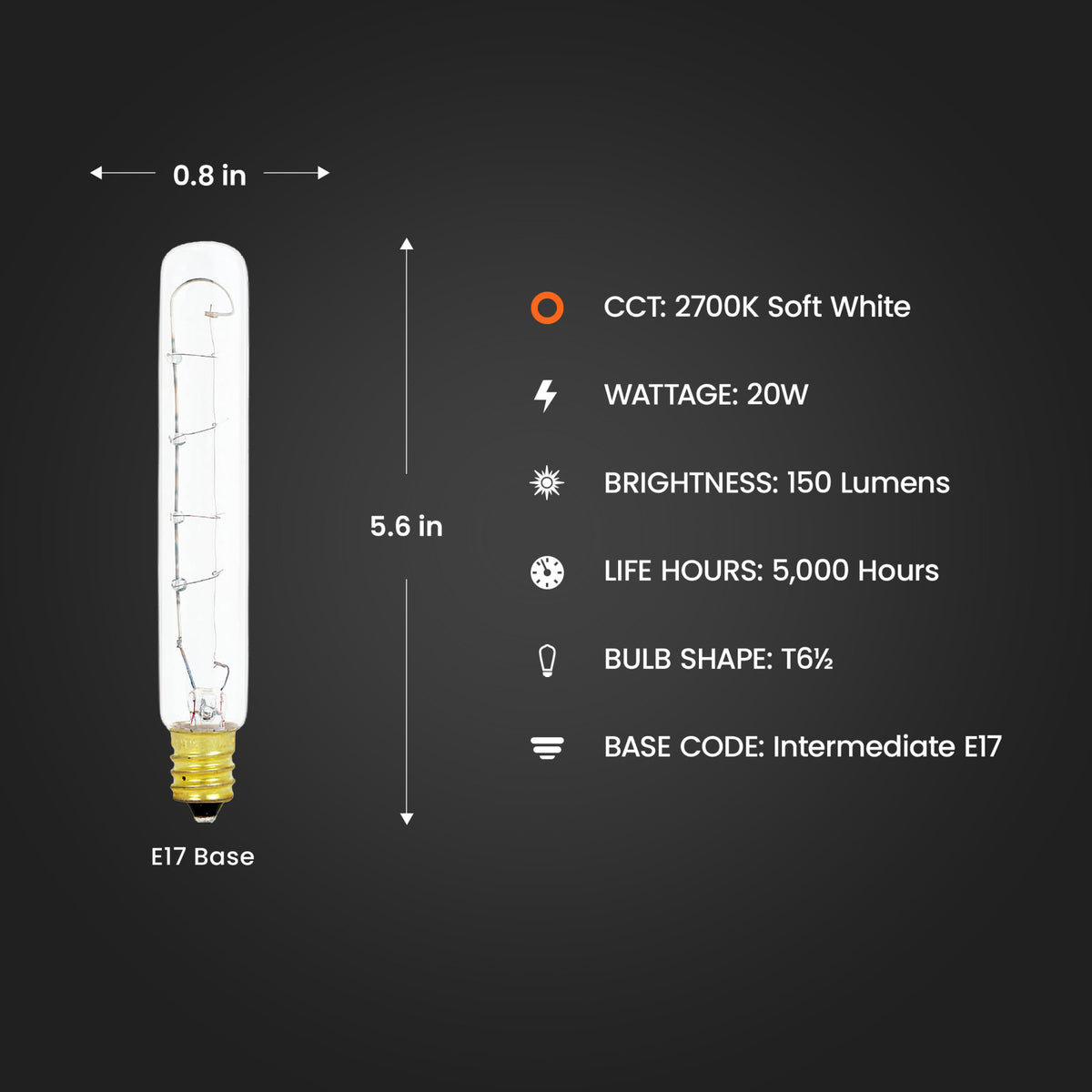 20W Soft White T6 1/2 Dimmable Incandescent Light Bulb
