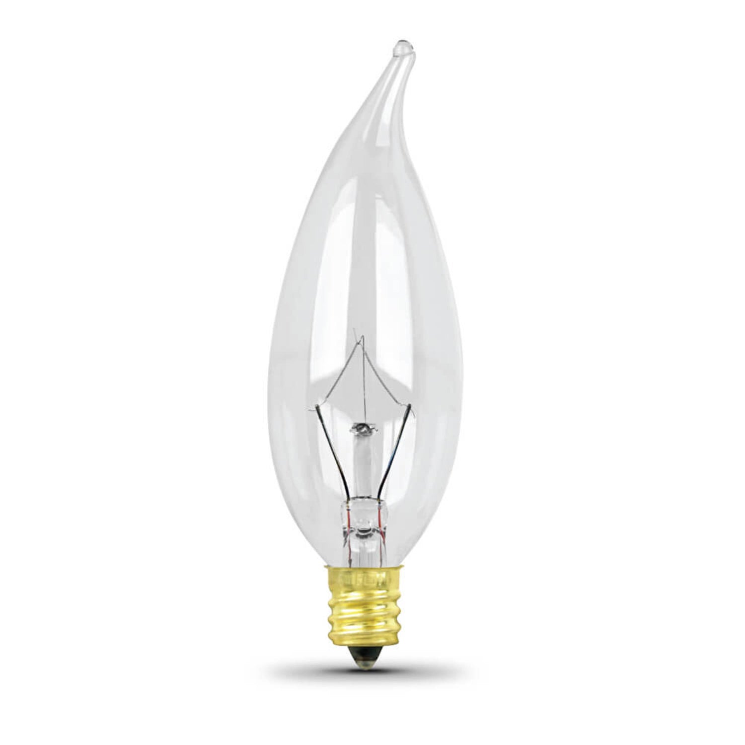 25W Soft White (2700K) E12 Base CA10 Clear Flame Tip Chandelier Dimmable  Incandescent Light Bulb (2-Pack) - Feit Electric