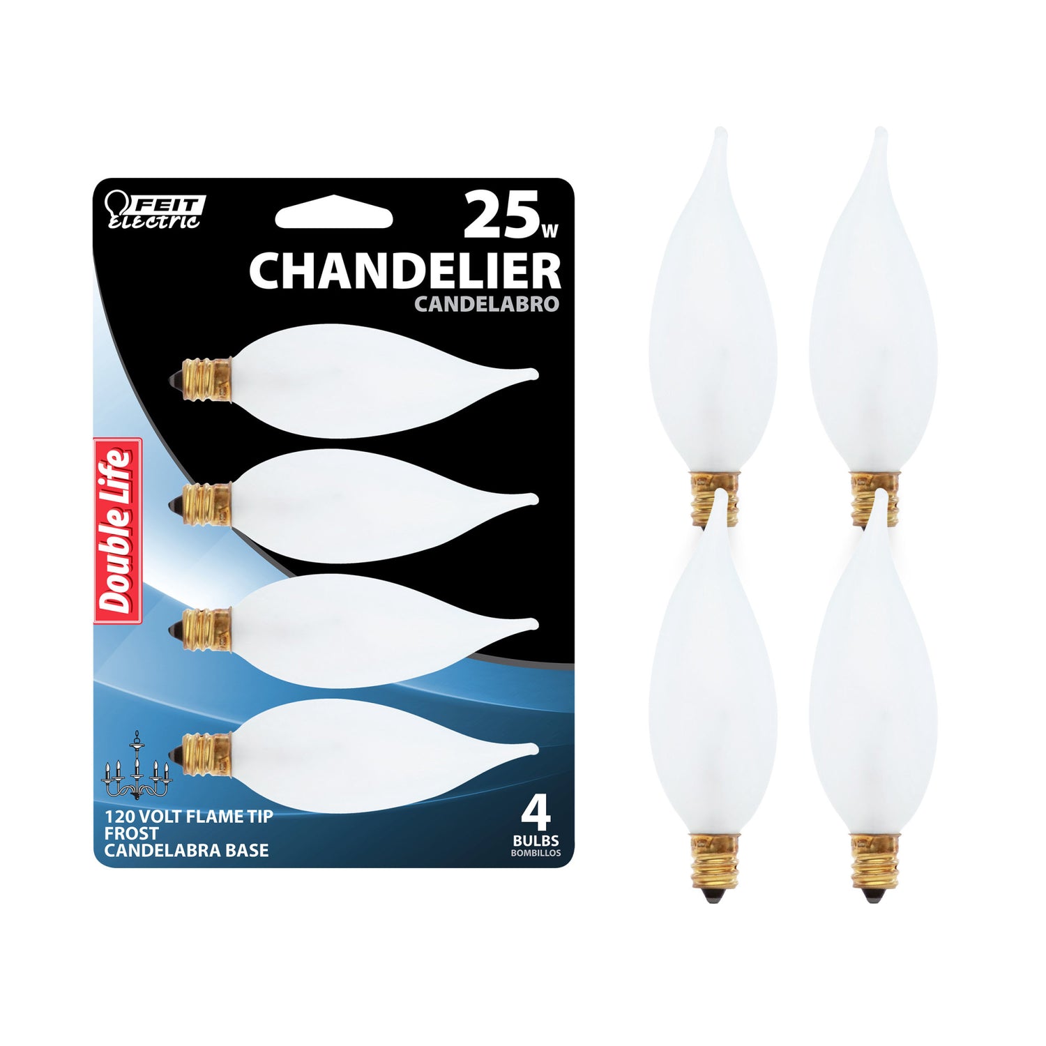 25W Soft White Dimmable Frosted Incandescent Flame Tip Chandelier Light Bulb (4-Pack)