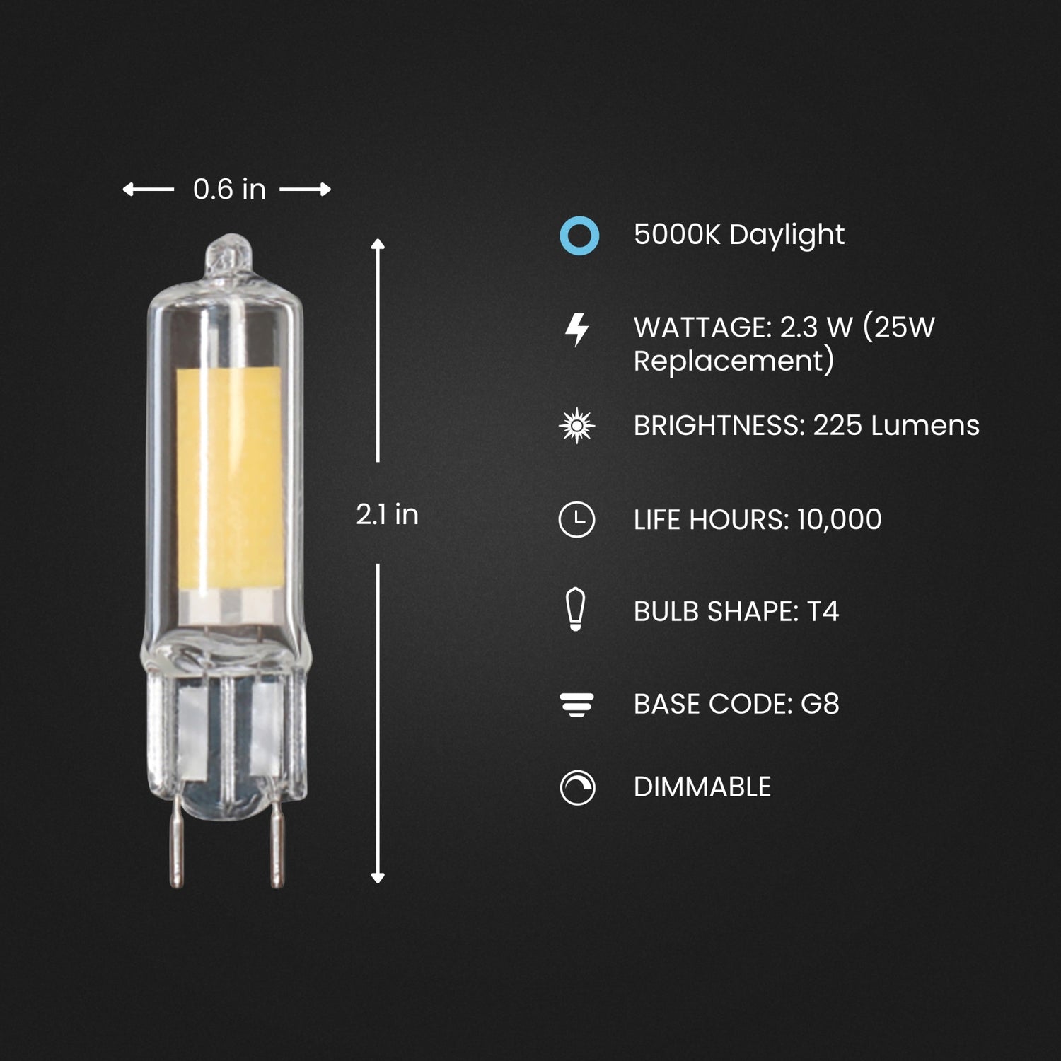 2.3 W (25W Equivalent) G8 Bi-Pin (T4 Replacement) Dimmable LED Light Bulb