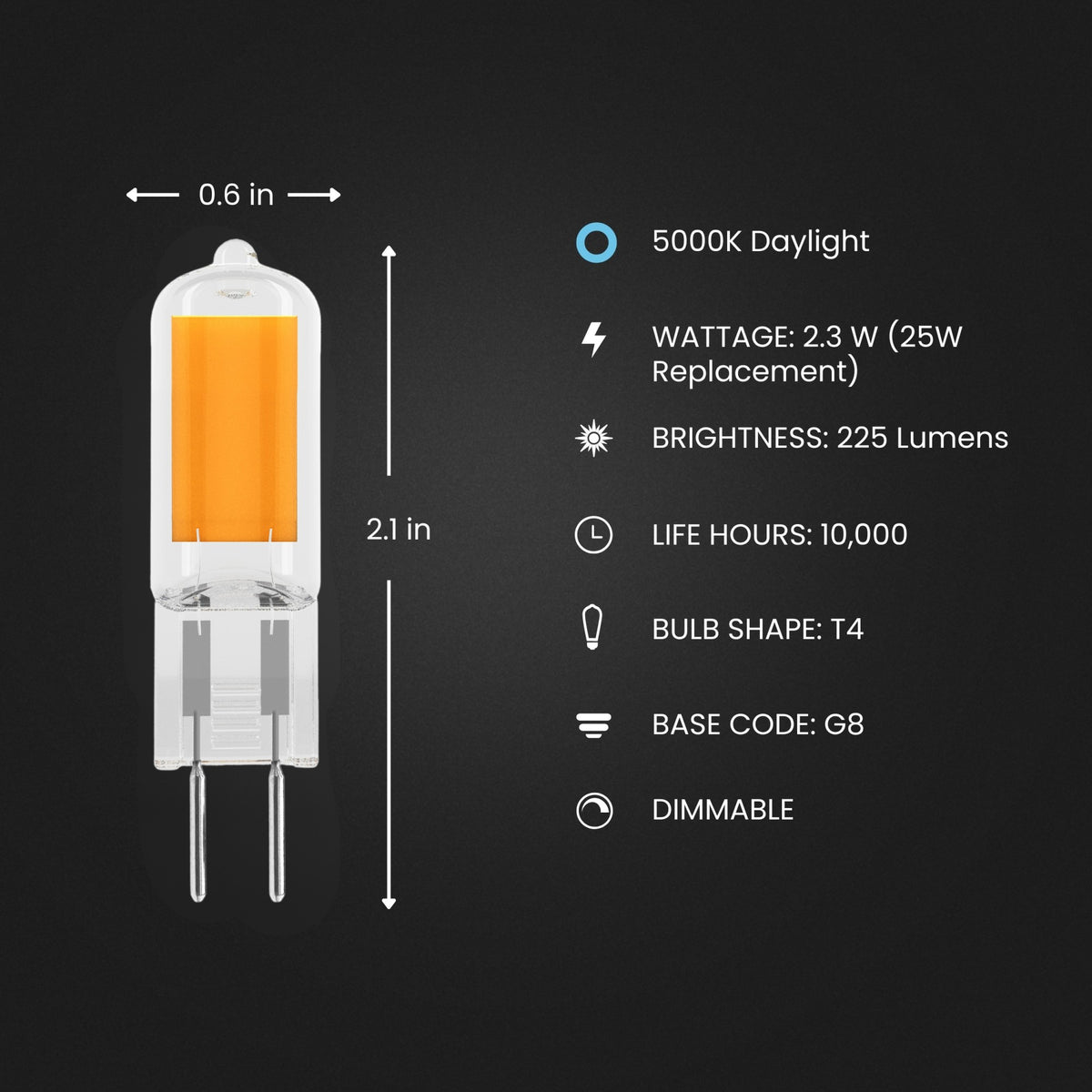 2.3 W (25W Equivalent) G8 Bi-Pin (T4 Replacement) Dimmable LED Light Bulb