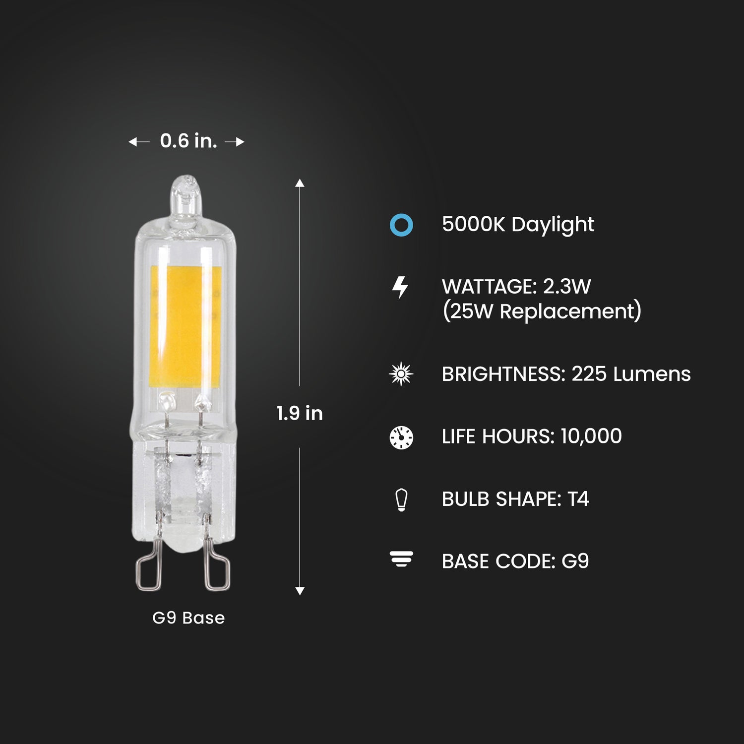 2.3W (25W Replacement) Daylight (5000K) G9 Base T4 Dimmable Specialty Wall Sconce LED Light Bulb