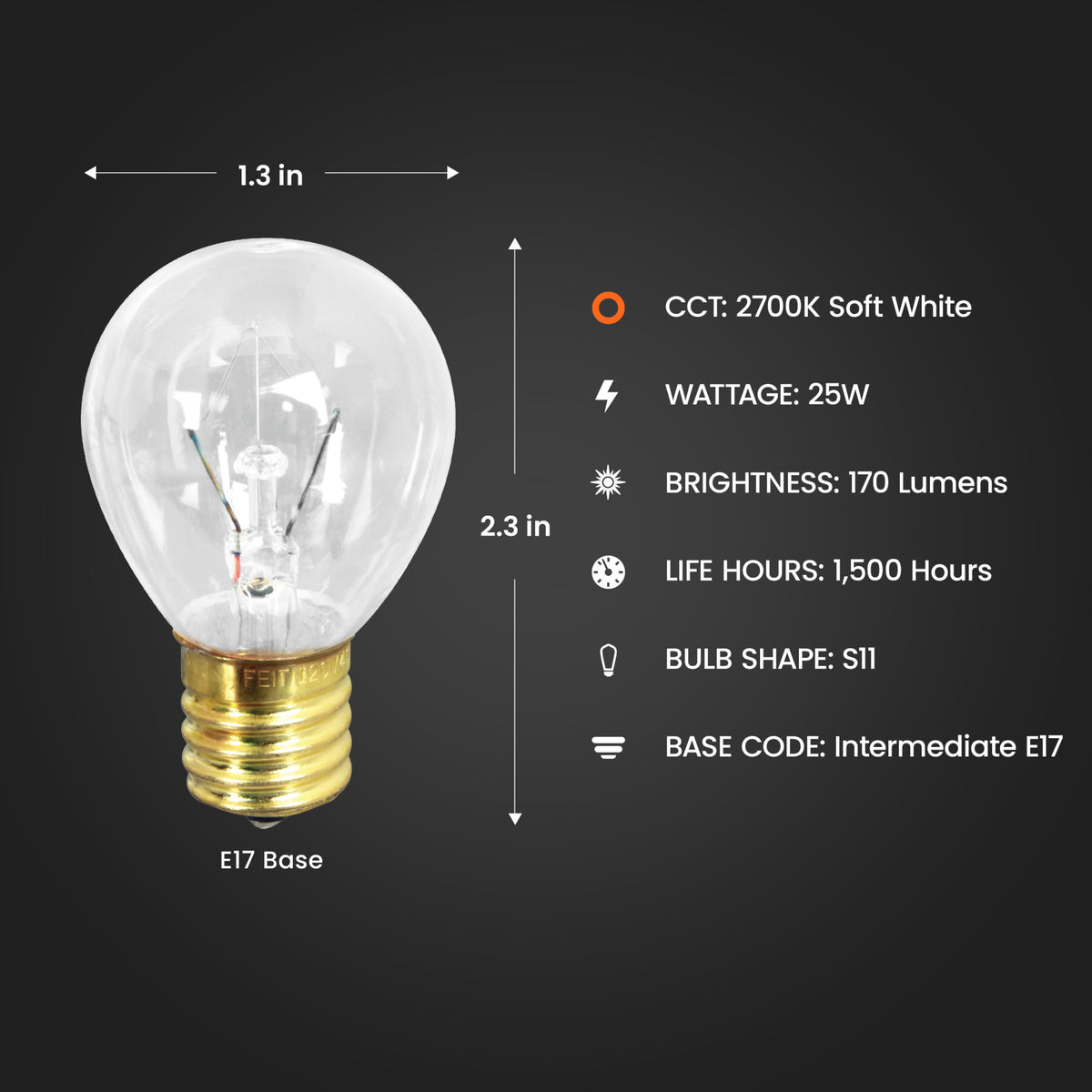 25W S11 High Intensity Incandescent Light Bulb