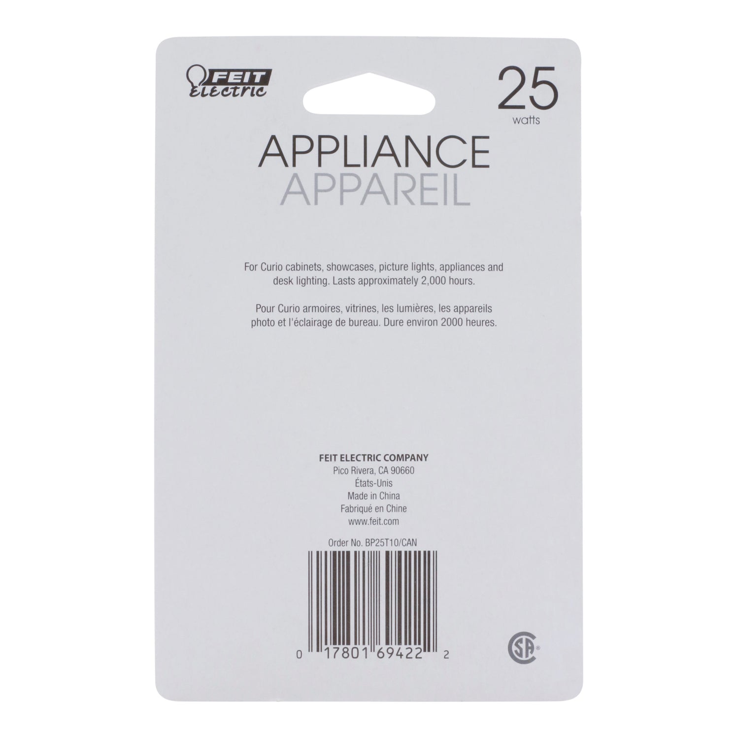 25W T10 Clear Incandescent Light Bulb (English/French)