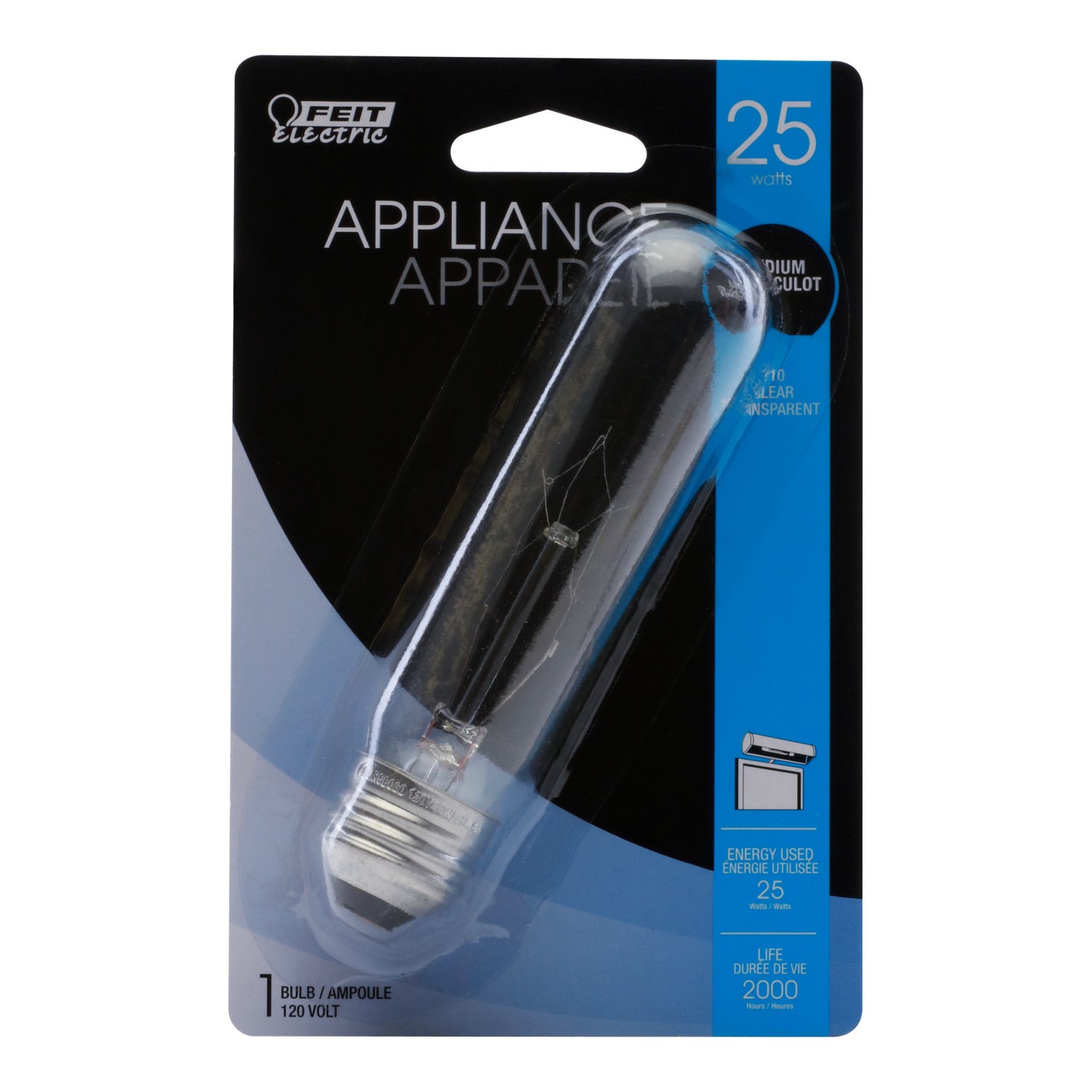 25W T10 Clear Incandescent Light Bulb (English/French)