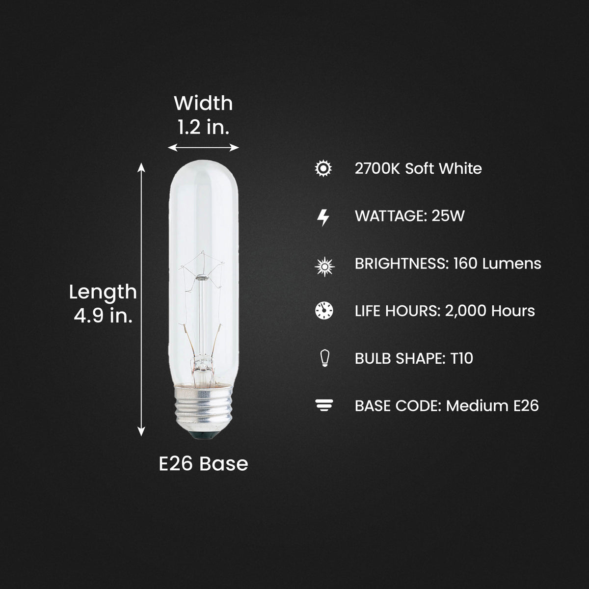 25W Soft White (2700K) E26 Base T10 Dimmable Incandescent Light Bulb