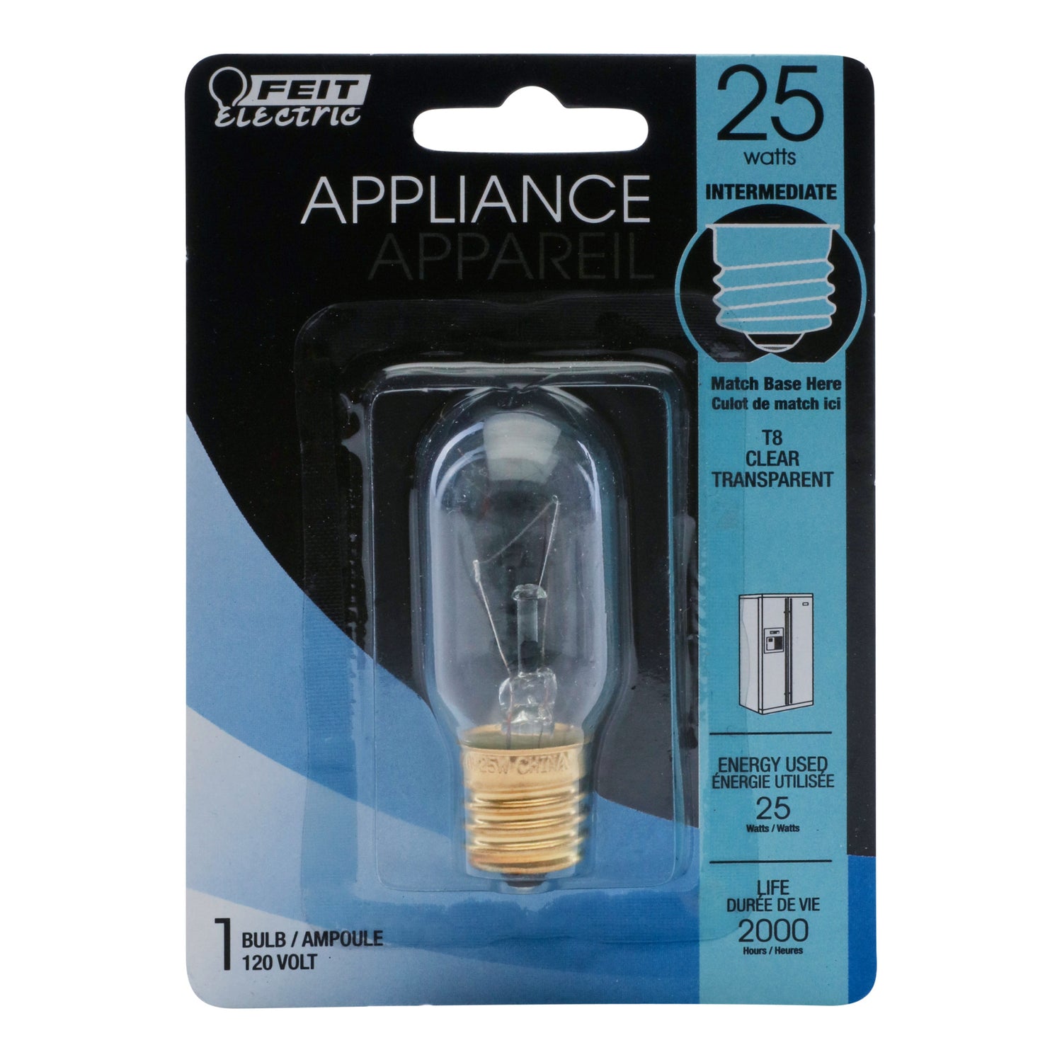 25W Soft White (2400K) E17 Base T8 Dimmable Incandescent Light Bulb