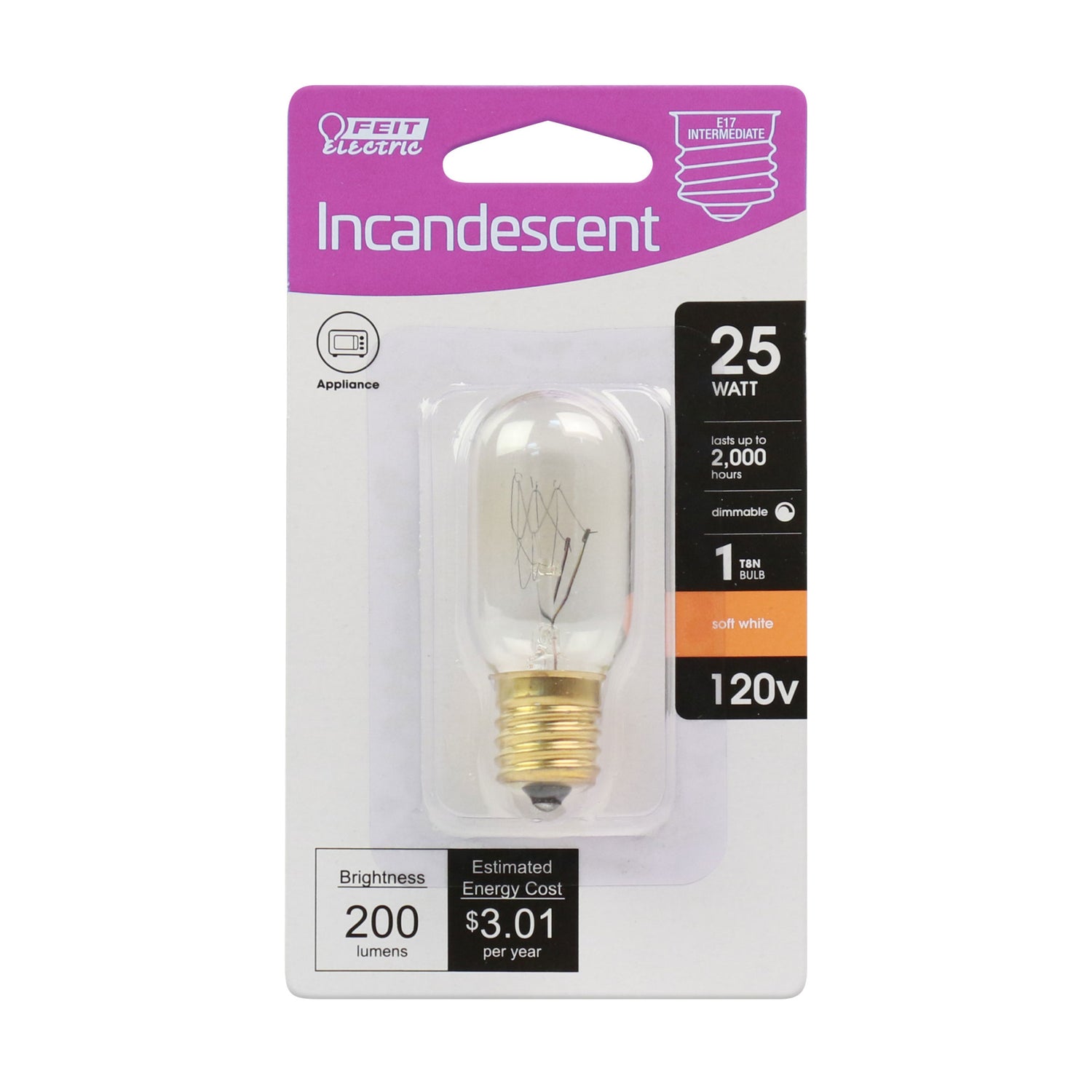 25W Soft White (2700K) T8 Dimmable Incandescent Light Bulb