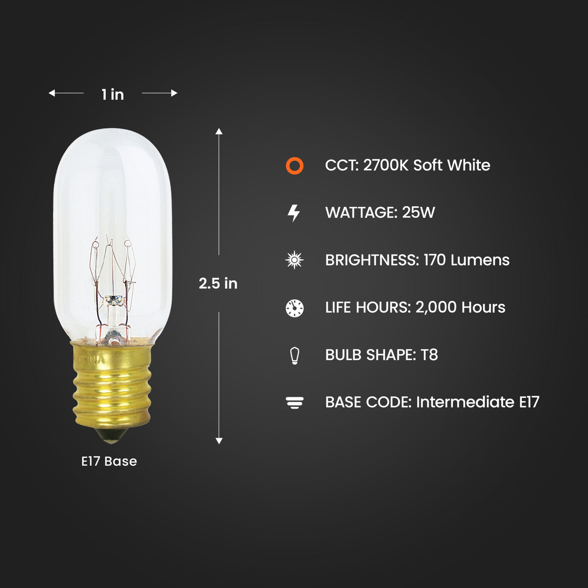 25W Soft White T8 Dimmable Incandescent Light Bulb
