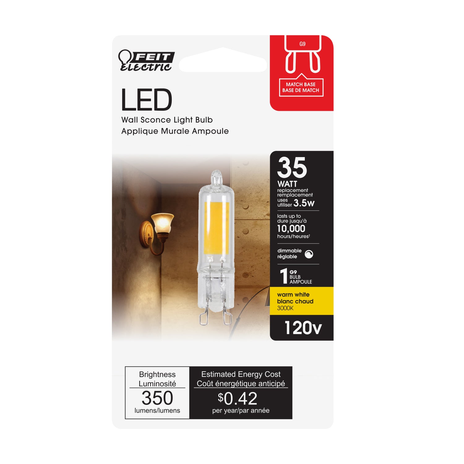 3.5W (35W Replacement) Warm White (3000K) G9 Base T4 Dimmable Specialty LED Bulb