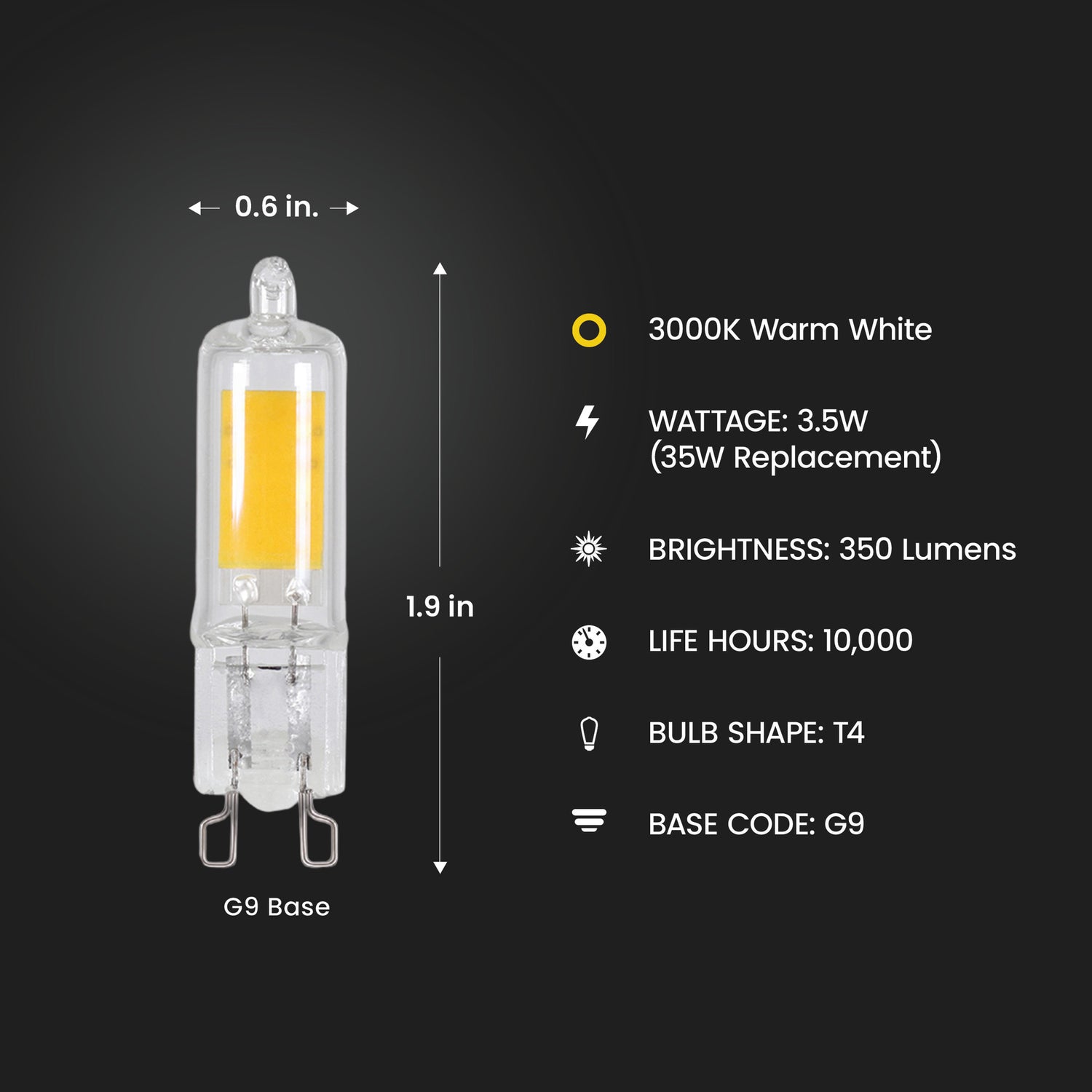 3.5W (35W Replacement) Warm White (3000K) G9 Base T4 Dimmable Specialty LED Bulb